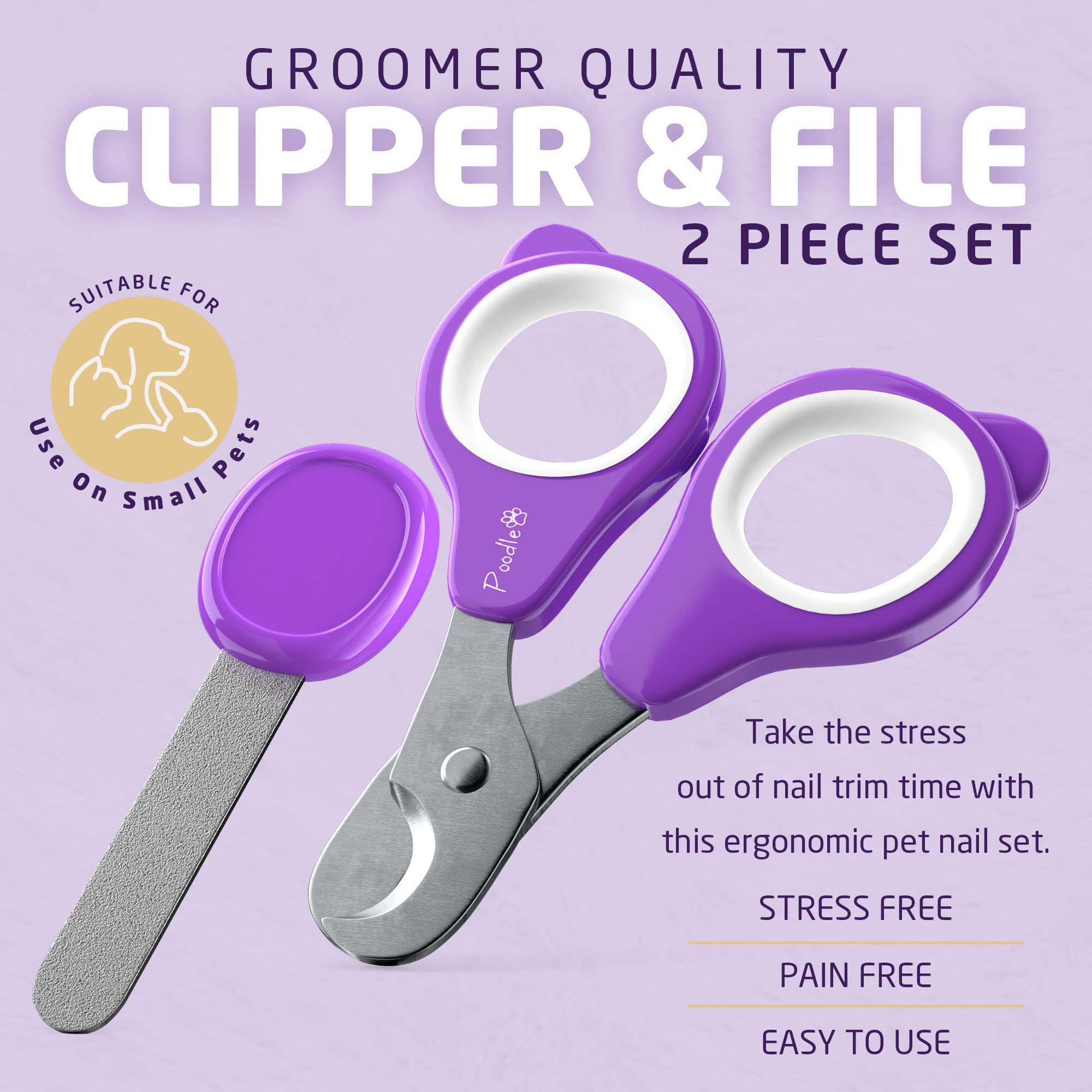 Poodlie Pet Nail Clippers - 2 Pc Nail Trimmers For Dogs & Cats - Professional Grooming Clippers - Dog Grooming Kit