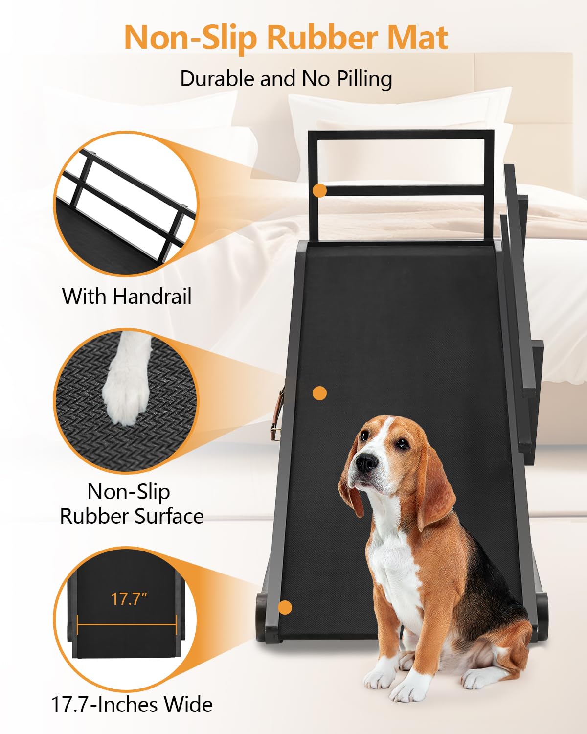 Petsbest Large Dog & Cat Bed Ramp - Adjustable 17'' To 32'' Height, Wooden, Folds Flat For Easy Storage