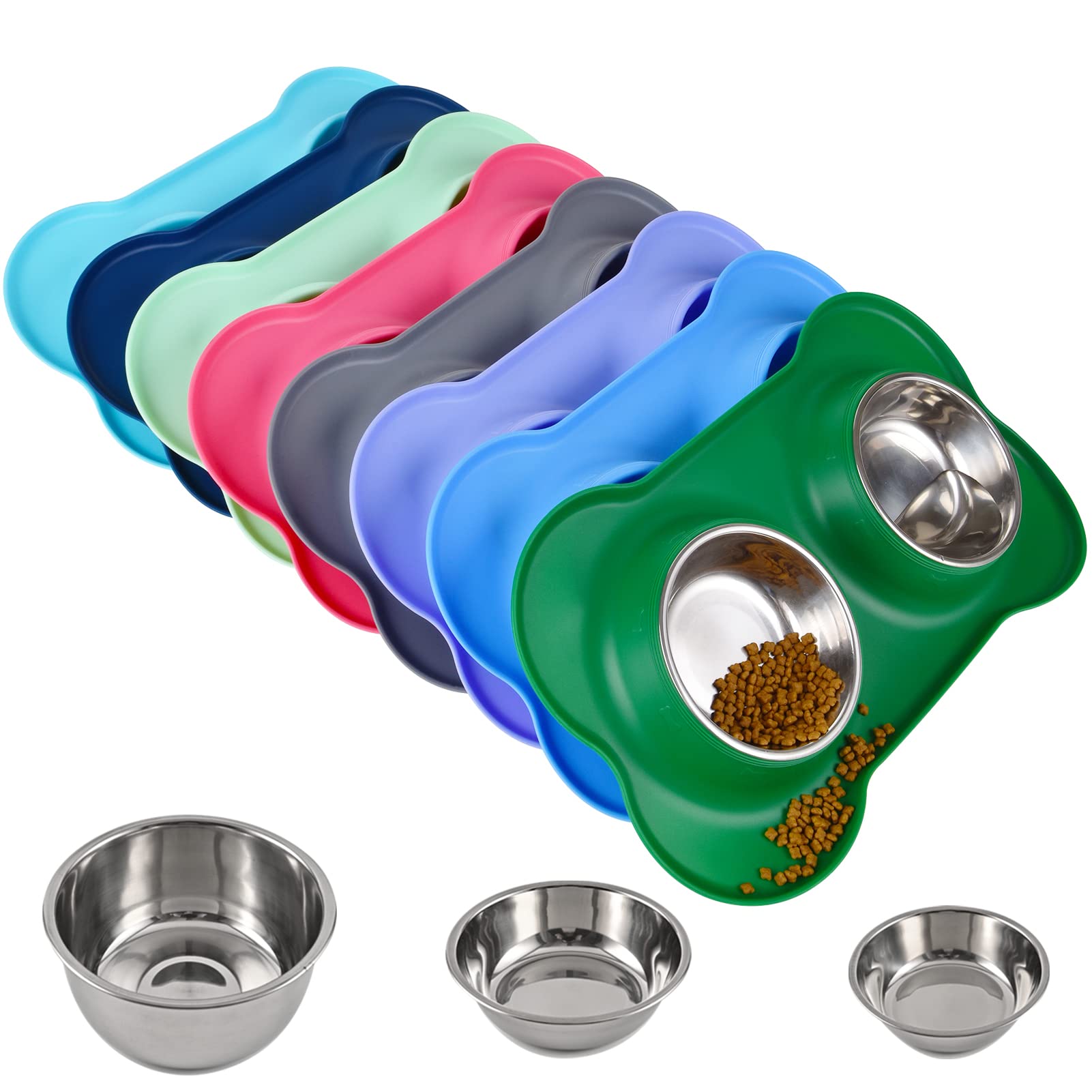 Juqiboom Dog Bowls 2 Stainless Steel Bowl for Pet Water and Food Feeder with Non Spill Skid Resistant Silicone Mat for Pets Pupp