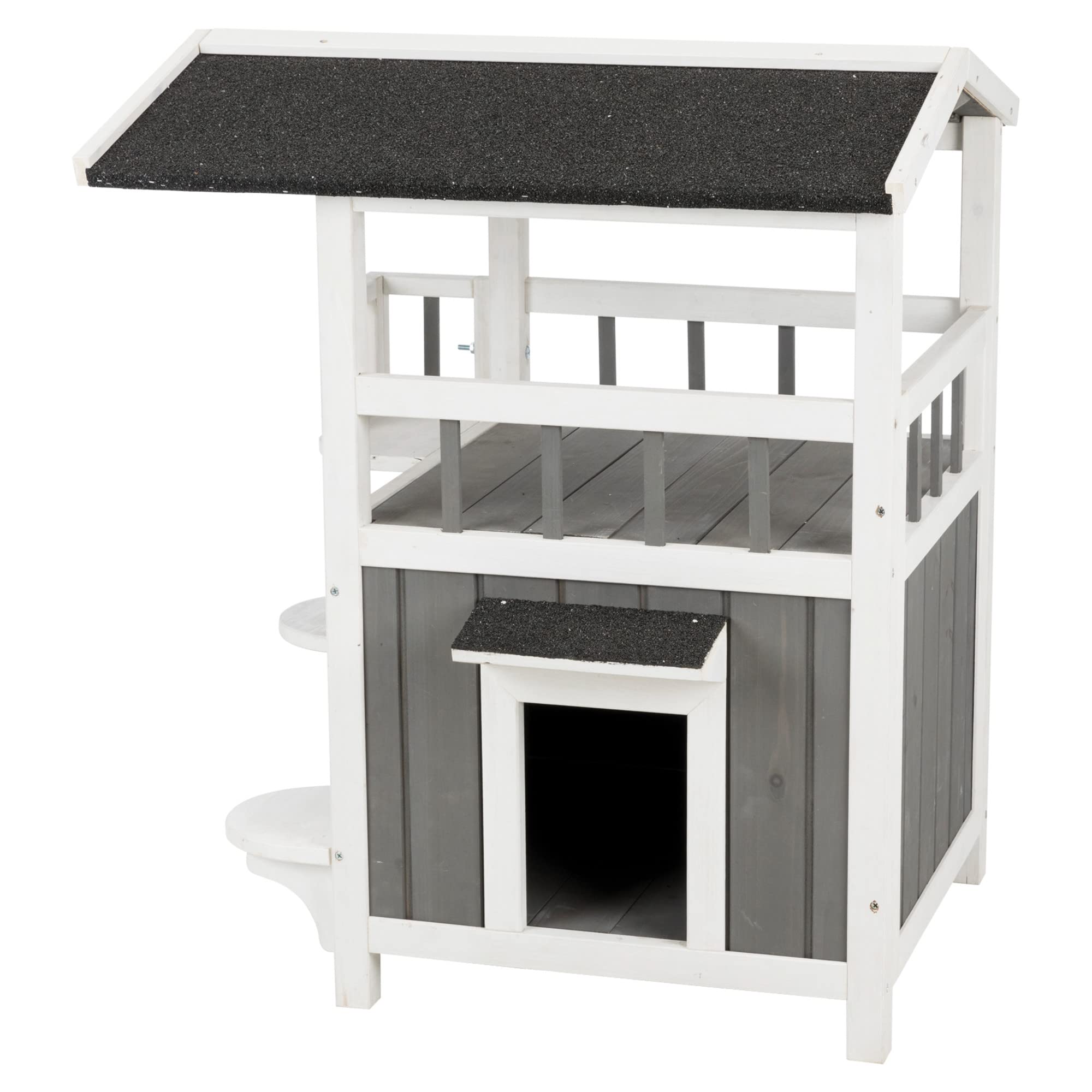 Trixie Outdoor Cat House, Weatherproof 2-Story Cat House With Balcony And Shade, Side Steps, Railings & Raised Floor, Outdoor Sh