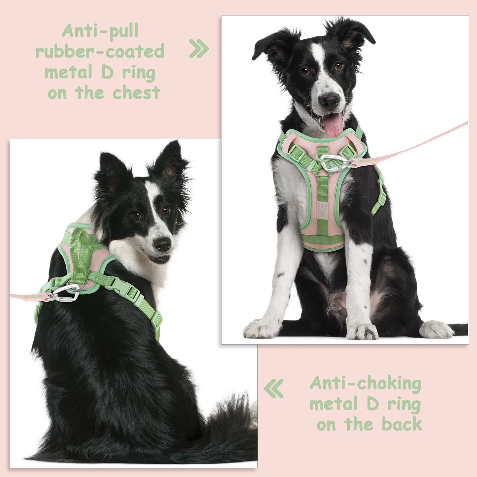 Wolfone No Pull Dog Harness Adjustable Soft Padded Pet Vest With Control Handle Adorable Daily Harness For Dogs(Gossamer Pink L)