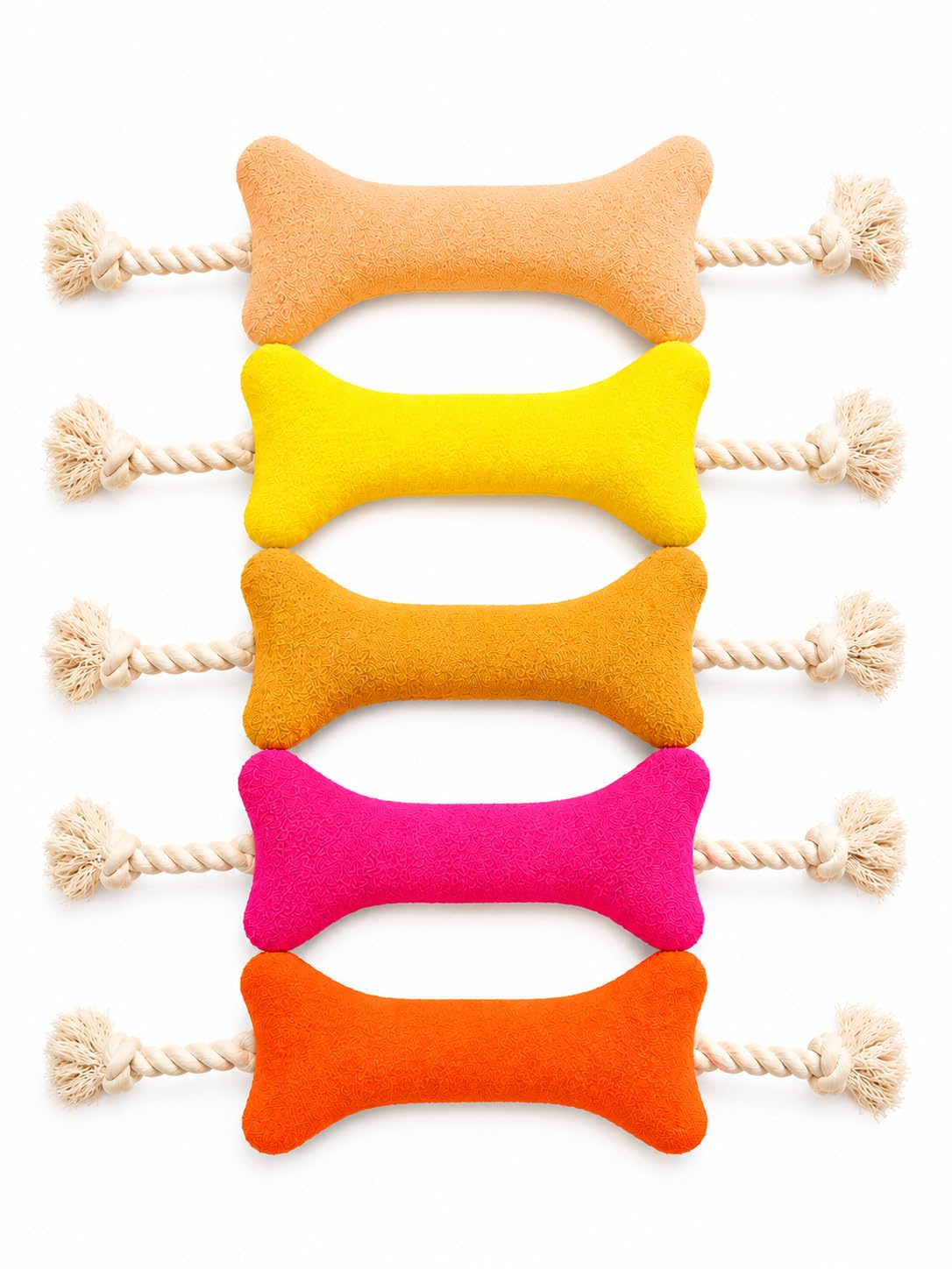 Kipenzi Plush Bone Rope Toy Pack Of 5 | 100% Natural Cotton Rope Chew For Aggressive Chewers | Interactive Tug Of War & Teeth Cl