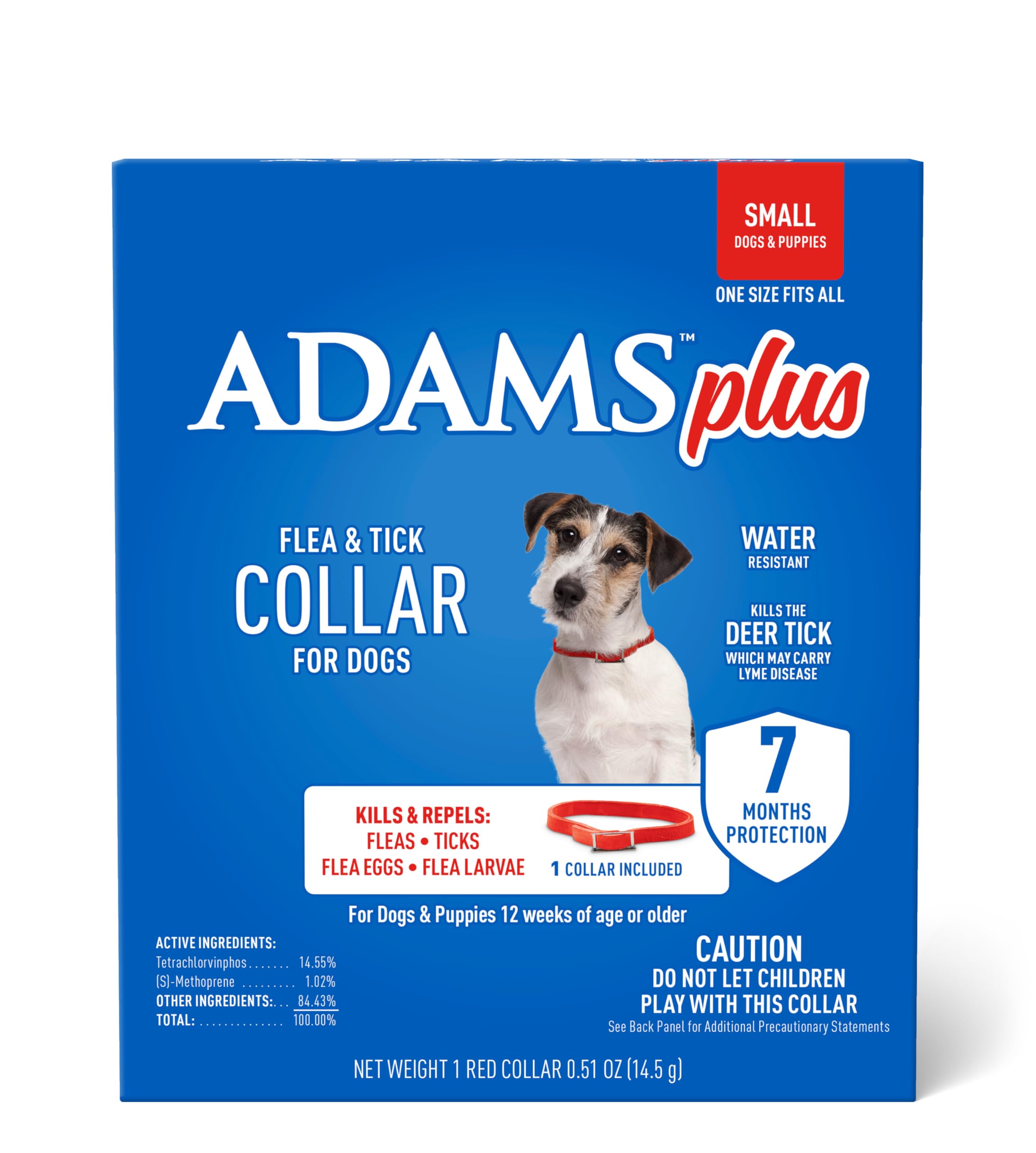 Adams Plus Flea & Tick Collar For Dogs, 7-Month Protection, Adjustable Collar Fits Small Dogs & Puppies, Kills & Repels Fleas, Flea Eggs, Flea Larvae, And Ticks, Kills Tick Larvae And Tick Nymphs