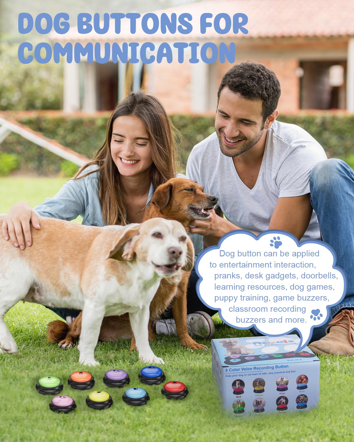 Dog Buttons For Communication, 8 Pcs Dog Talking Button Set, 30S Recordable Voice Pet Buzzer Training Buttons, Speaking Button F