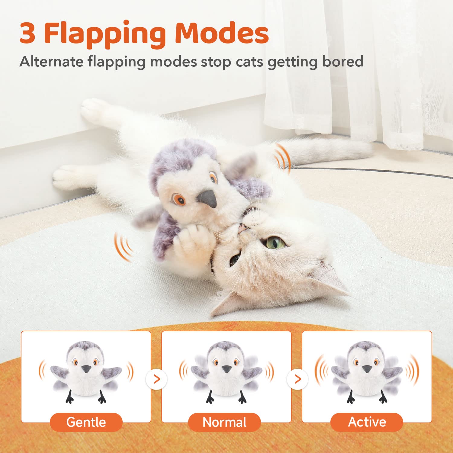 Potaroma Cat Toys Flapping Bird (No Flying), Lifelike Sandpiper Chirp Tweet, Rechargeable Touch Activated Kitten Toy Interactive Cat Exercise Toys For All Breeds Cat Kicker Catnip Toys 4.0'