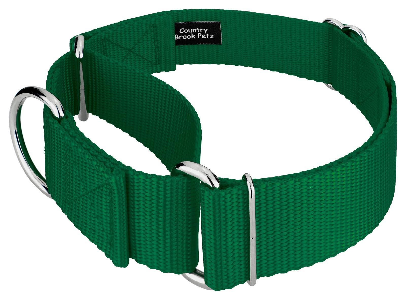 Country Brook Petz 1 1/2 Inch Martingale Heavy Duty Nylon Adjustable Dog Collar for Small, Medium, Large Breeds - Vibrant 17 Col