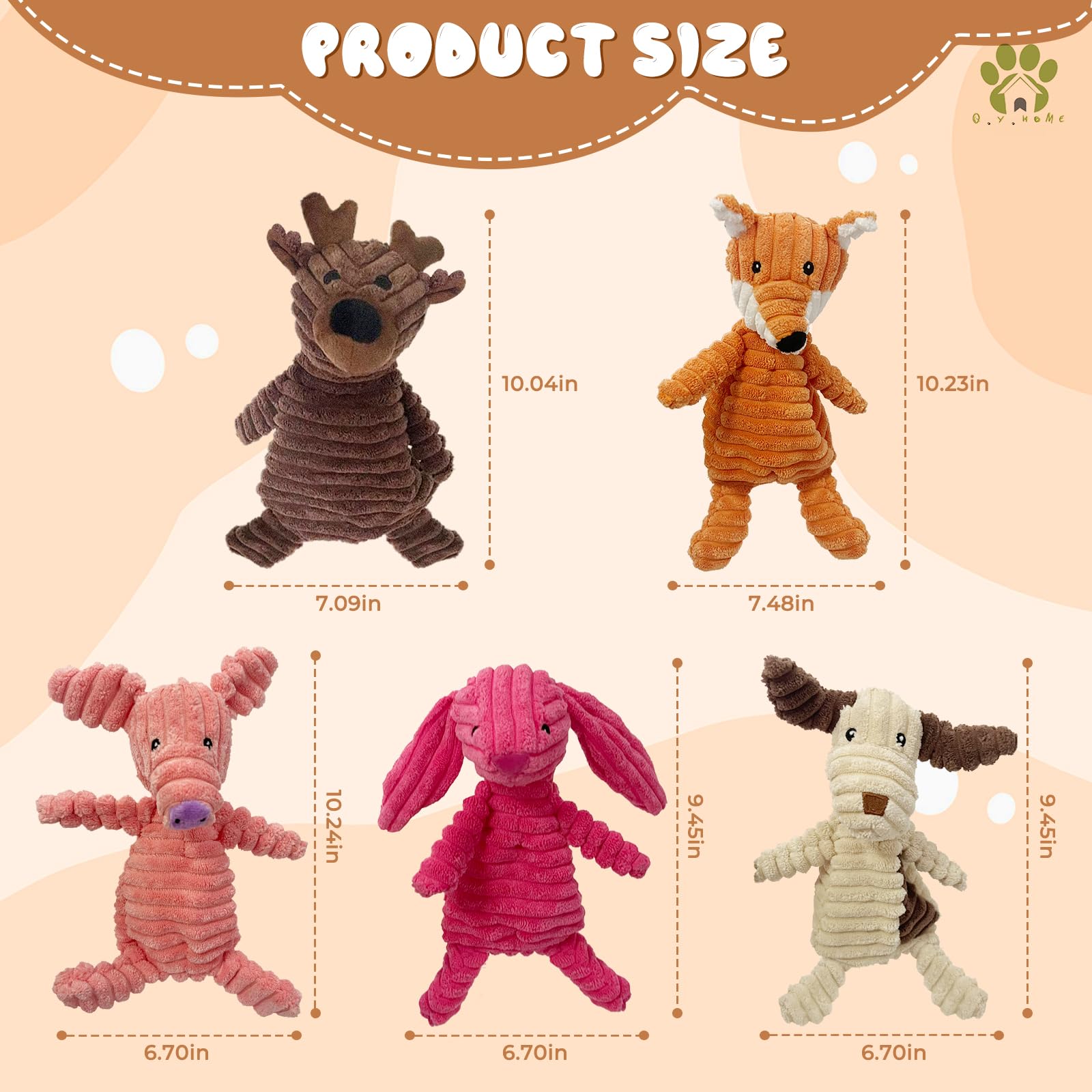 Q.Y.Home Dog Toy Body Limbs No Stuffing Head Filling Animal Appearance With Soft Squeaker,For Indoor Puppies And Senior Pups Che