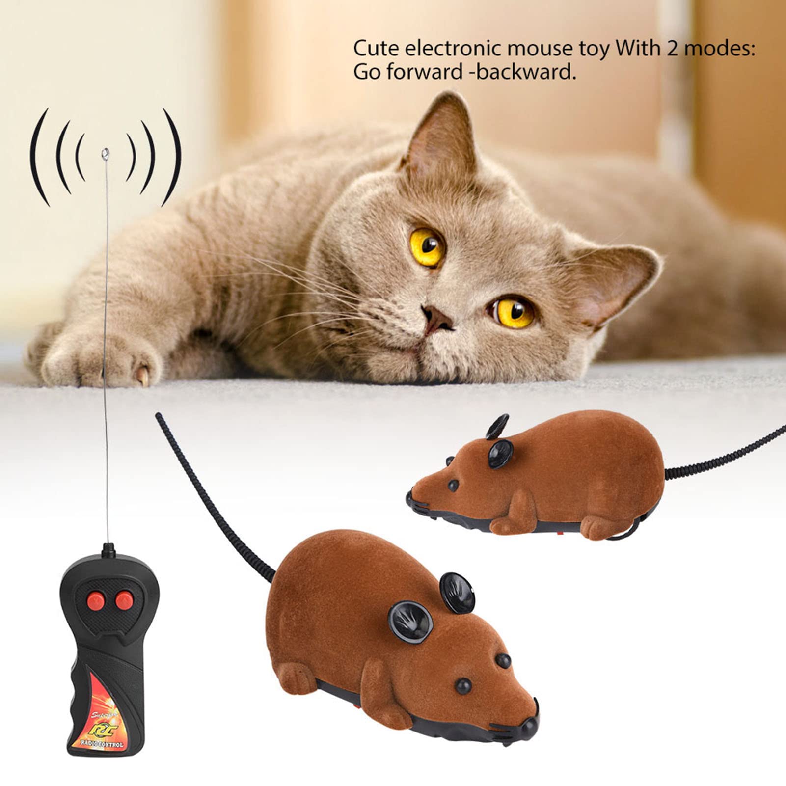 Tyenaza Interactive Cat Toy Mouse, Funny Chasing Electric Kitten Toy Electronic Wireless Remote Control Mock Mouse Mice Toys(Bro
