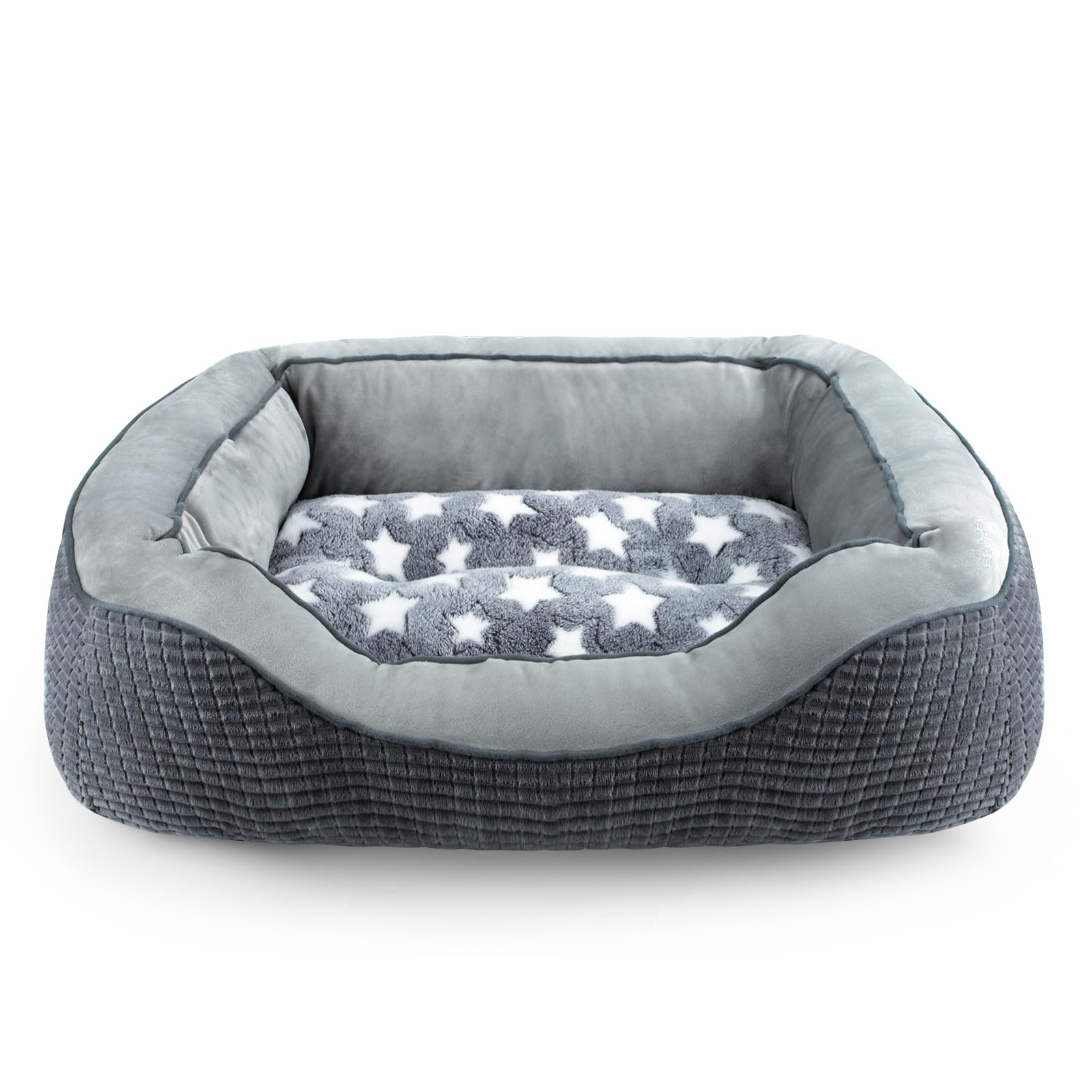Siwa Mary Dog Beds For Medium Small Dogs, Washable Sofa Bed With Wide Sides, Pentagram Pattern, Durable Pet Cuddler Bed, Warming Soft Calming Puppy Sleeping, Star-Gray, Medium-(25''X 21''X 8'')