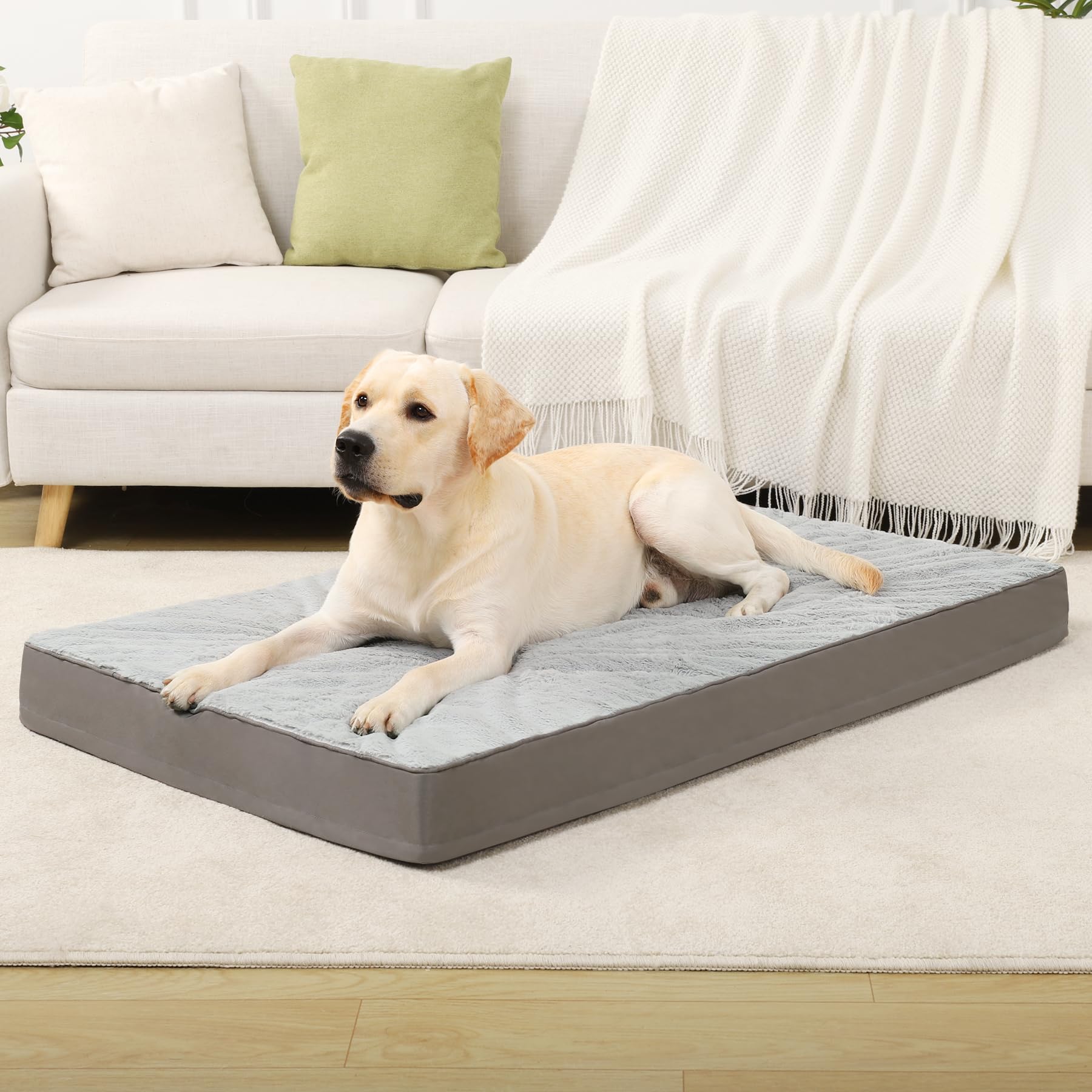 Ksiia Orthopedic Dog Bed Waterproof Dog Beds Large Sized Dog Deluxe Plush Washable Dog Bed With Egg Crate Foam & Removable Cover & Nonskid Bottom, 44 X 32 Inch, Gray