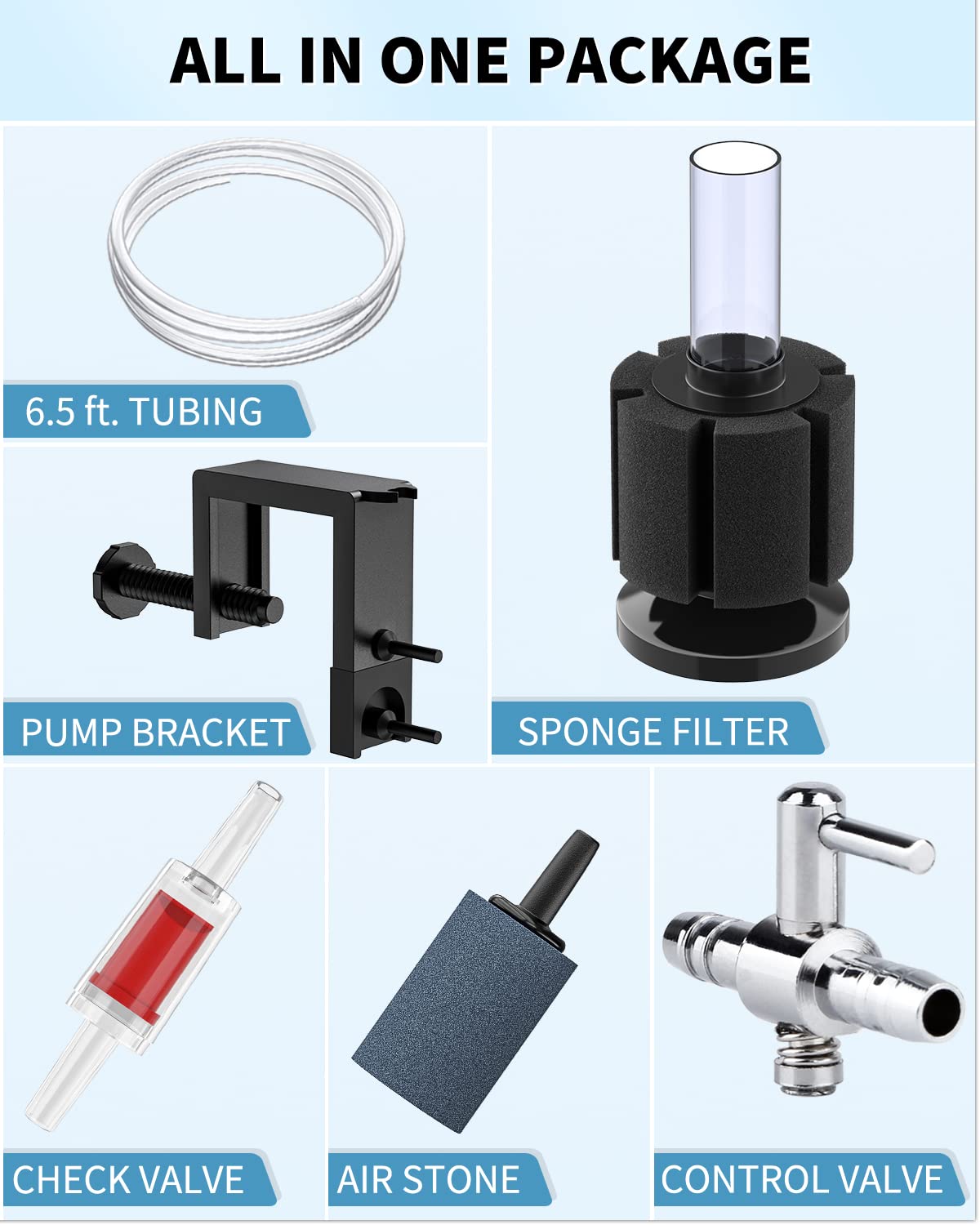 Pawfly Mini Aquarium Air Pump 15 GPH, Quiet Oxygen Aerator, Black, Model CW0533-UK-2, for 3-20 Gallon Fish Tanks