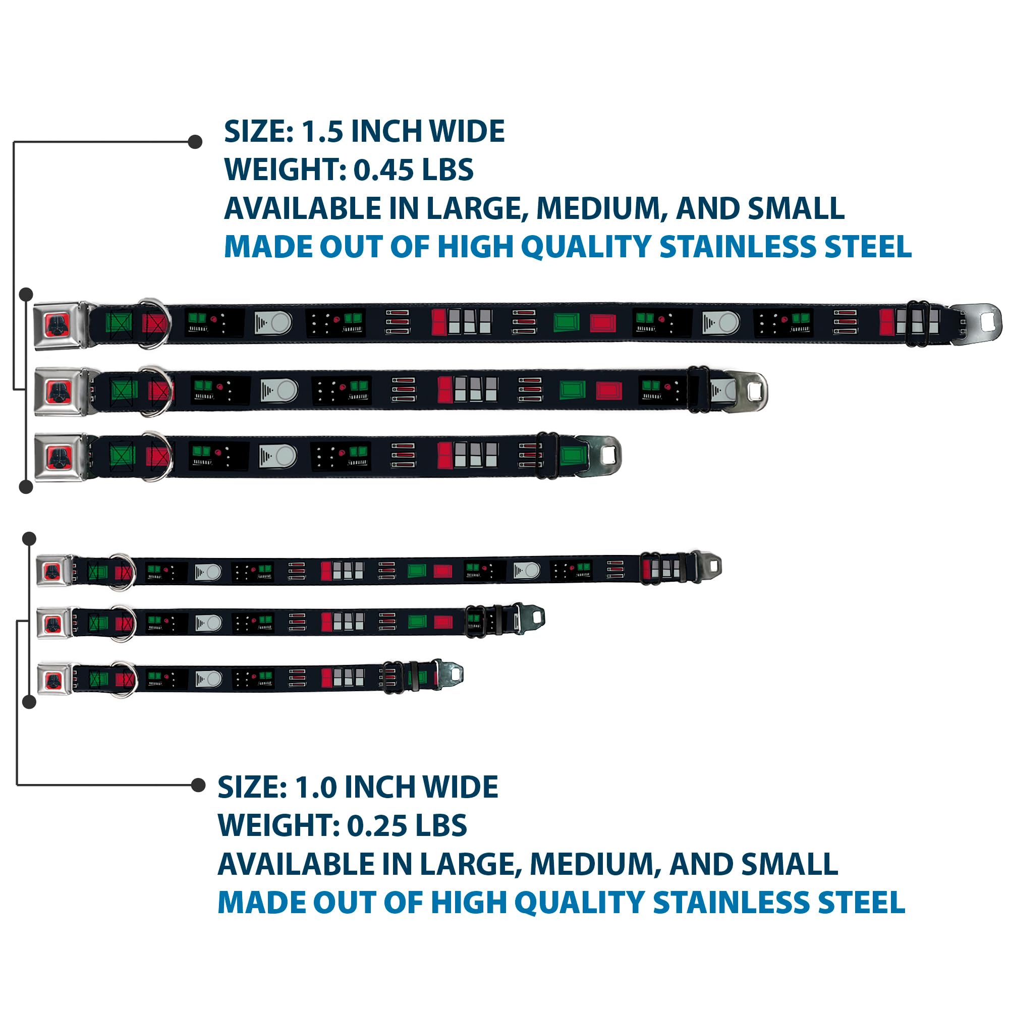 Dog Collar Seatbelt Buckle Star Wars Darth Vader Utility Belt Bounding3 Black Grays Reds 13 To 18 Inches 1.5 Inch Wide