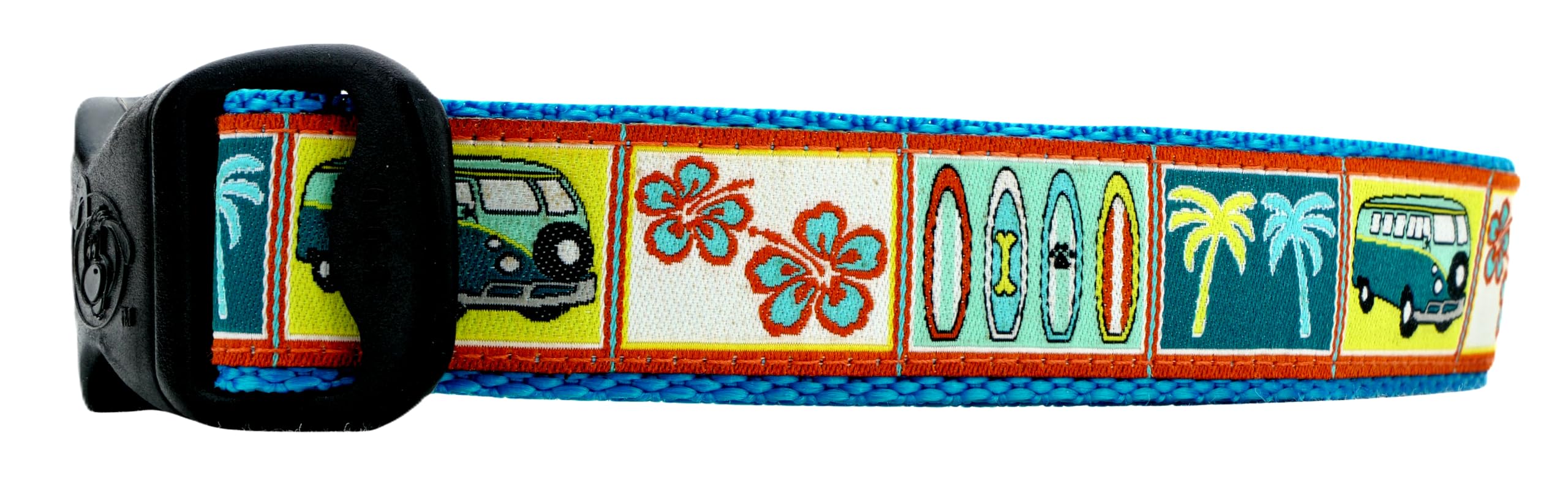 Groovy Beach Surfing Summer Surfer Vans Surfboards Dog Collars 3 Dirty Dawgz Adjustable 1' For Medium Large And X-Large Dogs (Medium 14'- 22' Neck, Teal And Rust)