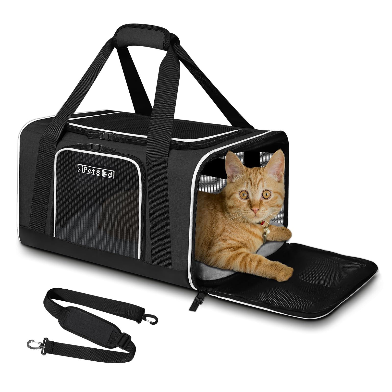 Petskd Pet Carrier 17X11X10.5 Delta American United Airline Approved, Pet Travel Carrier Bag For Small Cats And Dogs, Cat Soft Sided Carrier With Safety Lock Zippers, 5-Sided Breathable Mesh(Grey)