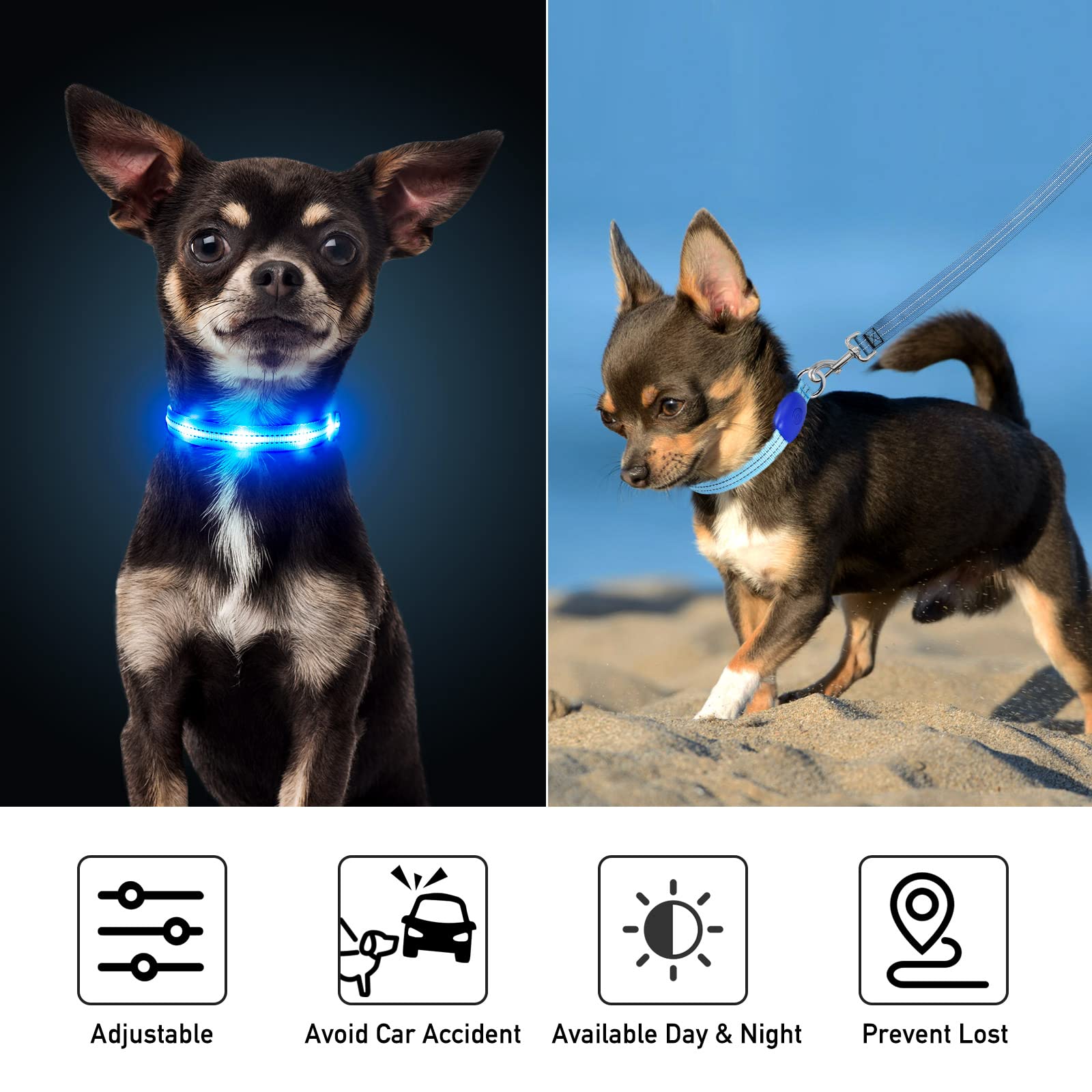 Pzrlit Dog Light Up Collar Rechargeable For Small Dogs, Lightweight & Soft Lighted Led Cat Collar Waterproof, Adjustable Glow Co