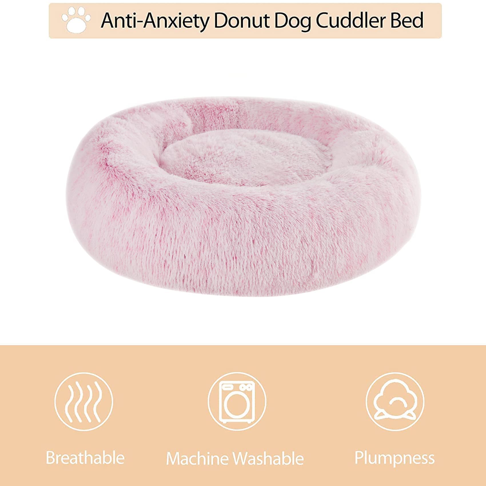Wnpethome Calming Dog Bed & Cat Bed Donut, Faux Fur Self-Warming Donut Cuddler, Comfortable Round Plush Pet Beds (27 X 27 X 8 In