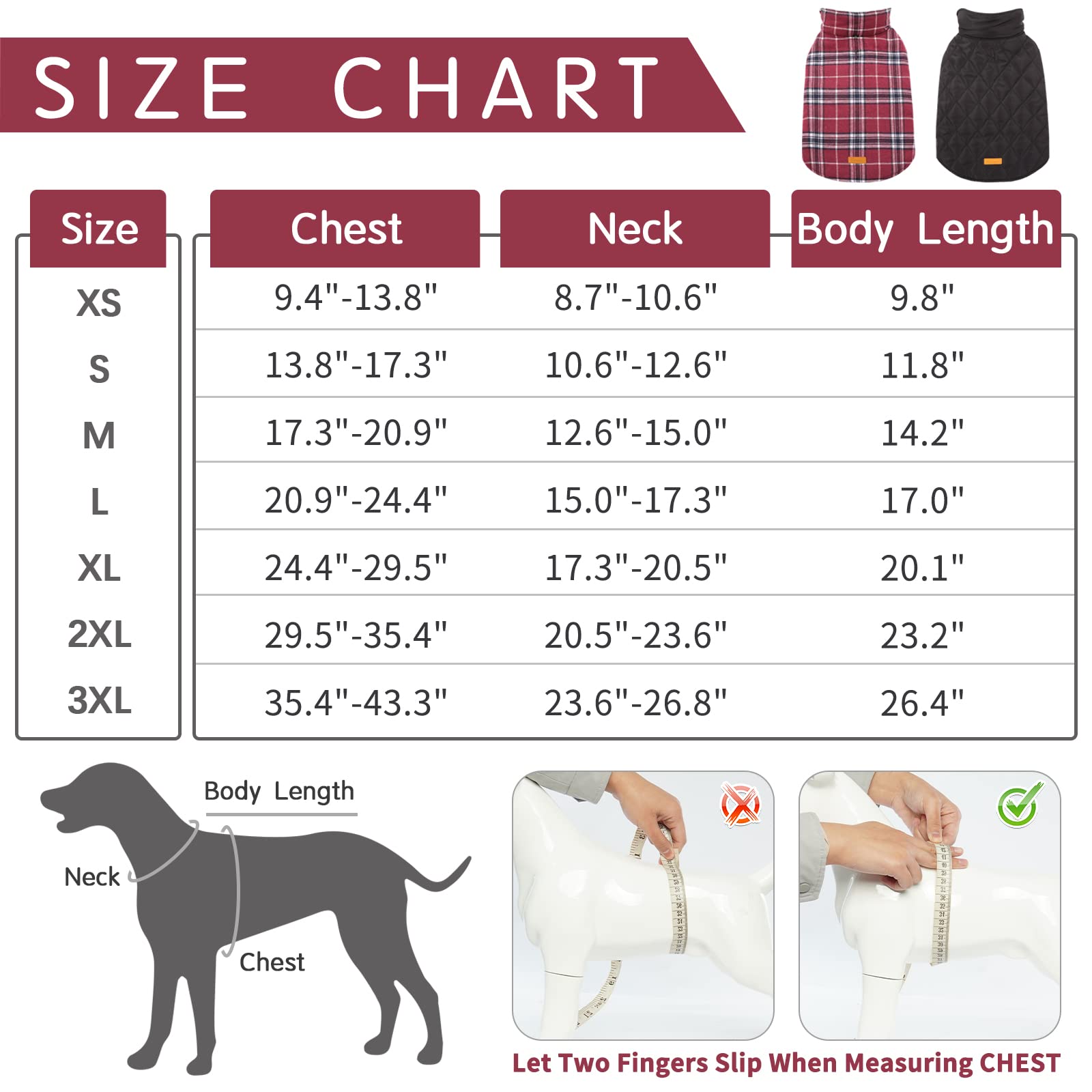 Kuoser Warm Dog Coat, Reversible Dog Jacket Waterproof Dog Winter Coat British Style Plaid Dog Clothes Pet Dog Cold Weather Coats Cozy Snow Jacket Vest For Small Medium Large Dogs Red S