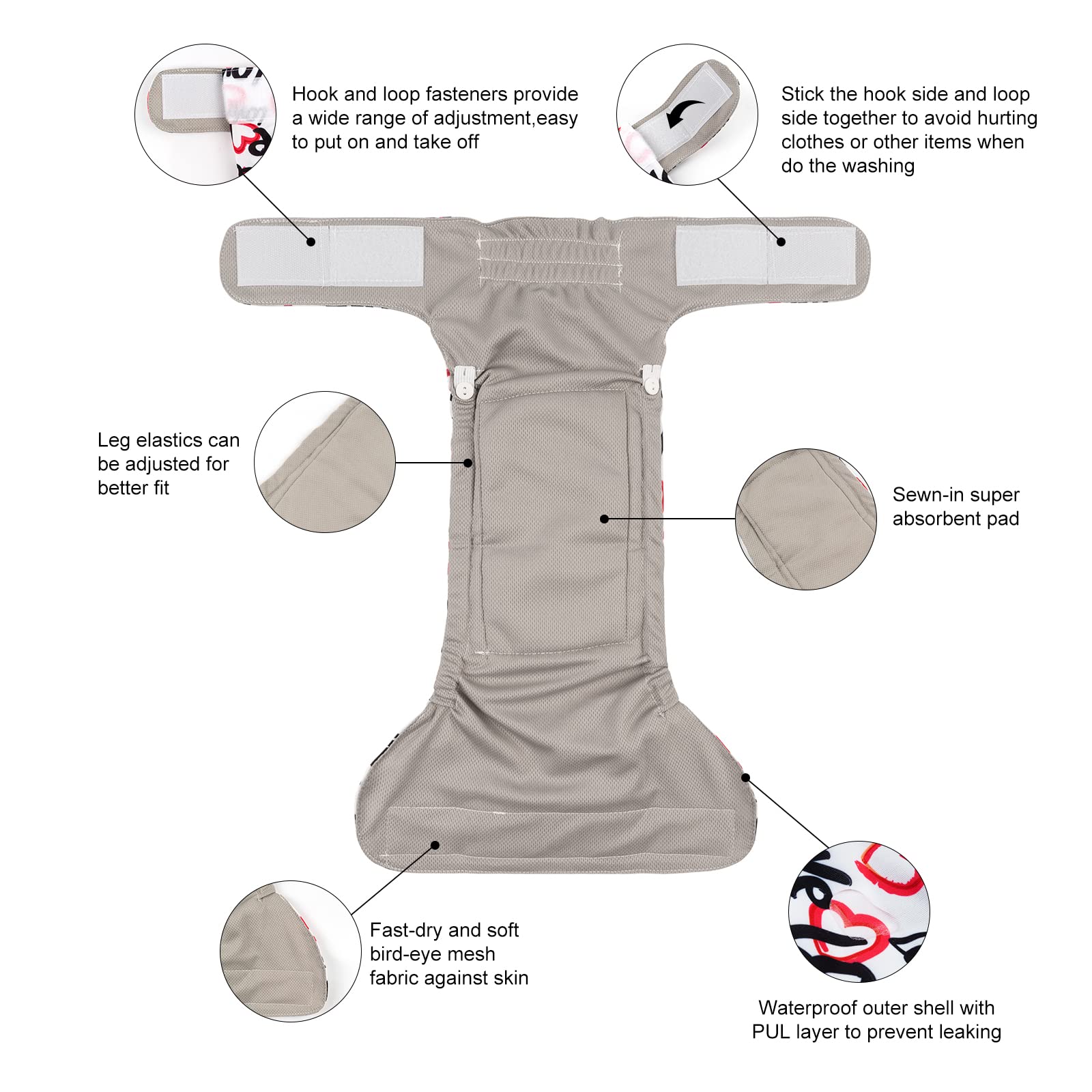 Cutebone Washable Female Dog Diapers No Tail Hole 3 Pack Puppy Training Pants For Docked-Tail Dogs Wwd03M