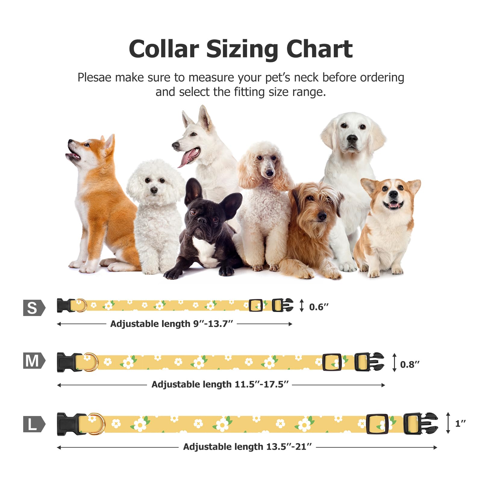 Cotton Handmade Dog Collar Cute And Distinctive Patterns Yellow Flower With Pendant For Girl Boy Dogs Collars L