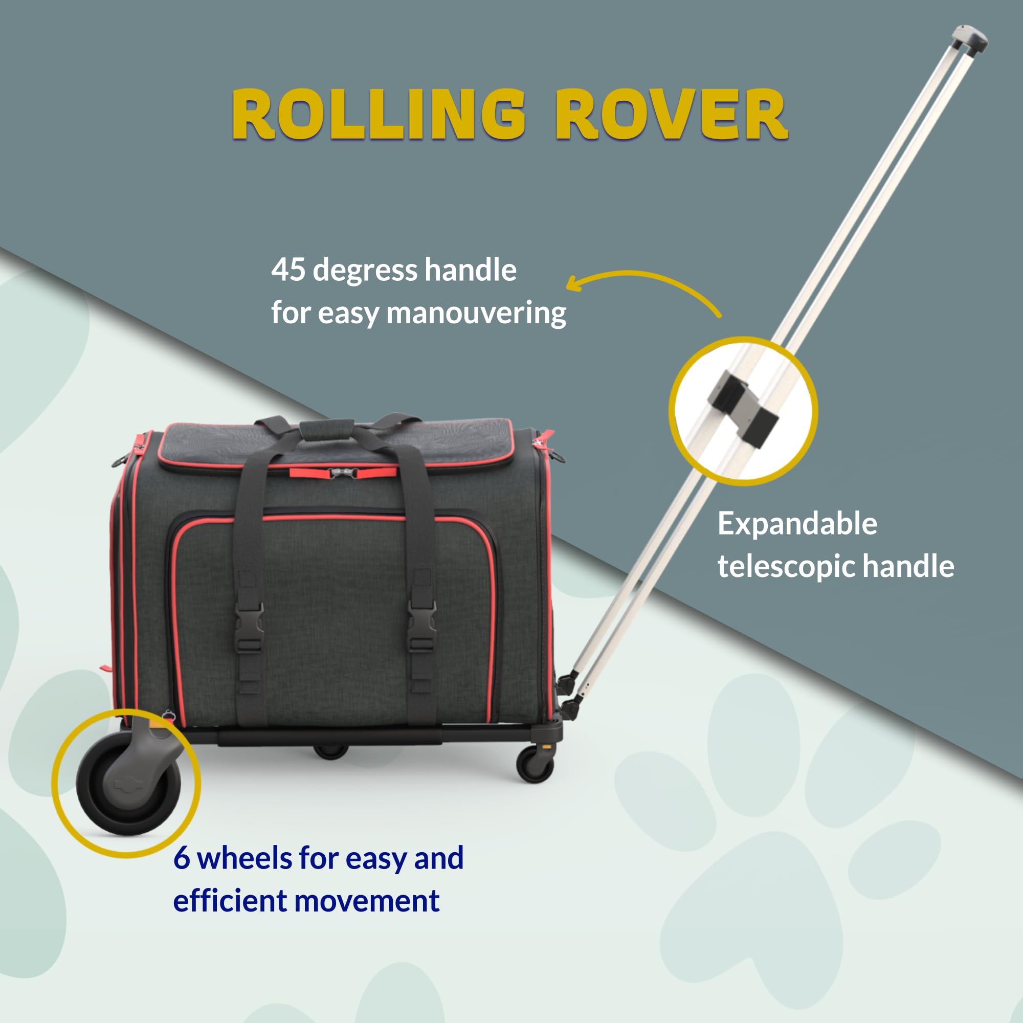 Katziela Rolling Rover Airline Compliant Expandable Premium Pet Carrier 6-Wheeled Baseboard Telescopic Handle Two-Sided Expandab