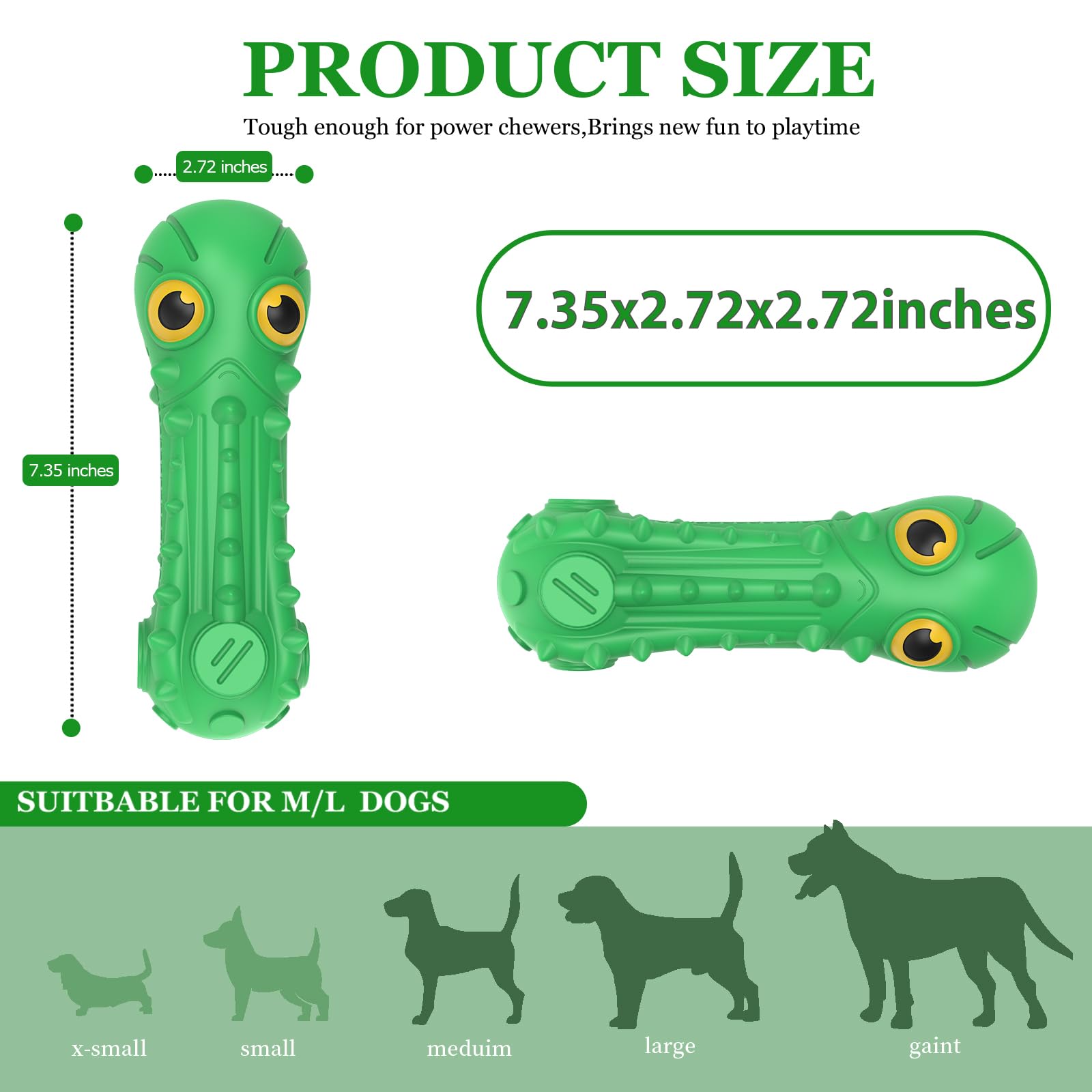 Zikaton Dog Squeaky Toys For Aggressive Chewers, Dog Chew Toys For Large Medium Breed Dog, Dog Toys, Tough Durable Dogs Toys With Natural Rubber (Green)