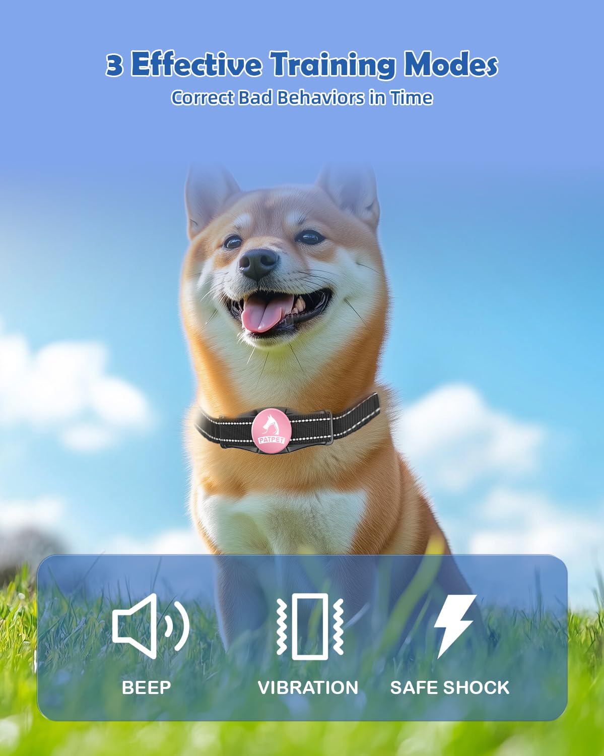 PATPET Shock Collar for Large Dog - Rechargeable Dog Training Collar with Remote for Medium Large Dogs 1000Ft Remote Range 3 Tra