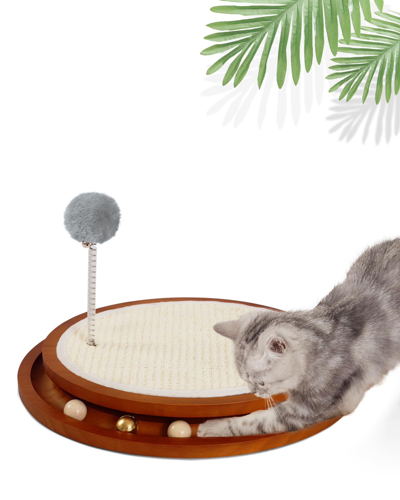 Lmugoos Cat Scratcher, Cat Cratch Sisal Pad With Wooden Roller Ball Toy, Cat Scratchers Interactive Toys For Indoor Cats, Satisf