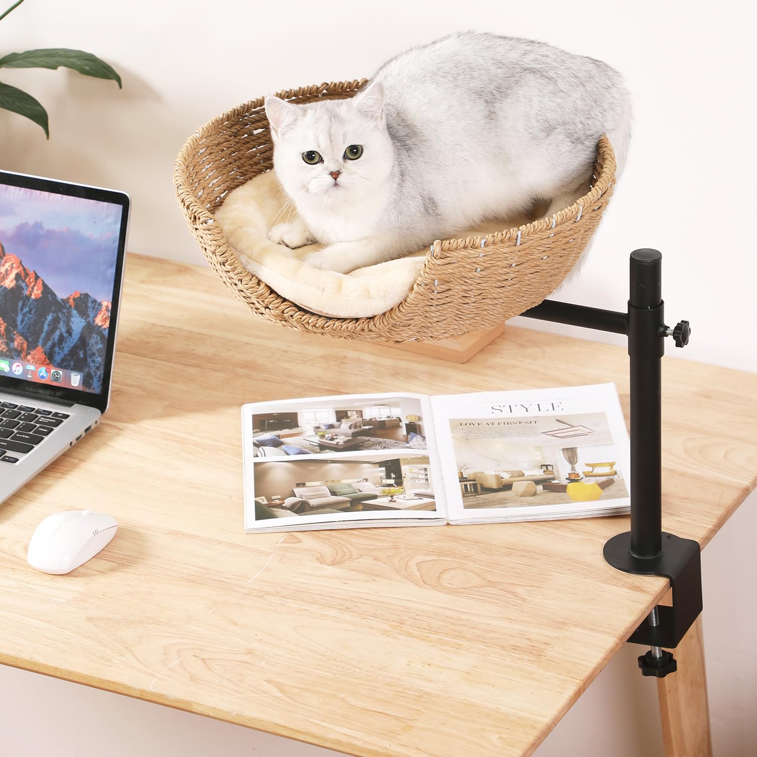 Coolex Cat Desk Bed, 360Rotating & Adjustable Cat Bed For Desk, Desk Cat Nest Bed Max Load 50 Lbs, Soft Pet Bed With Pet Mat Ind