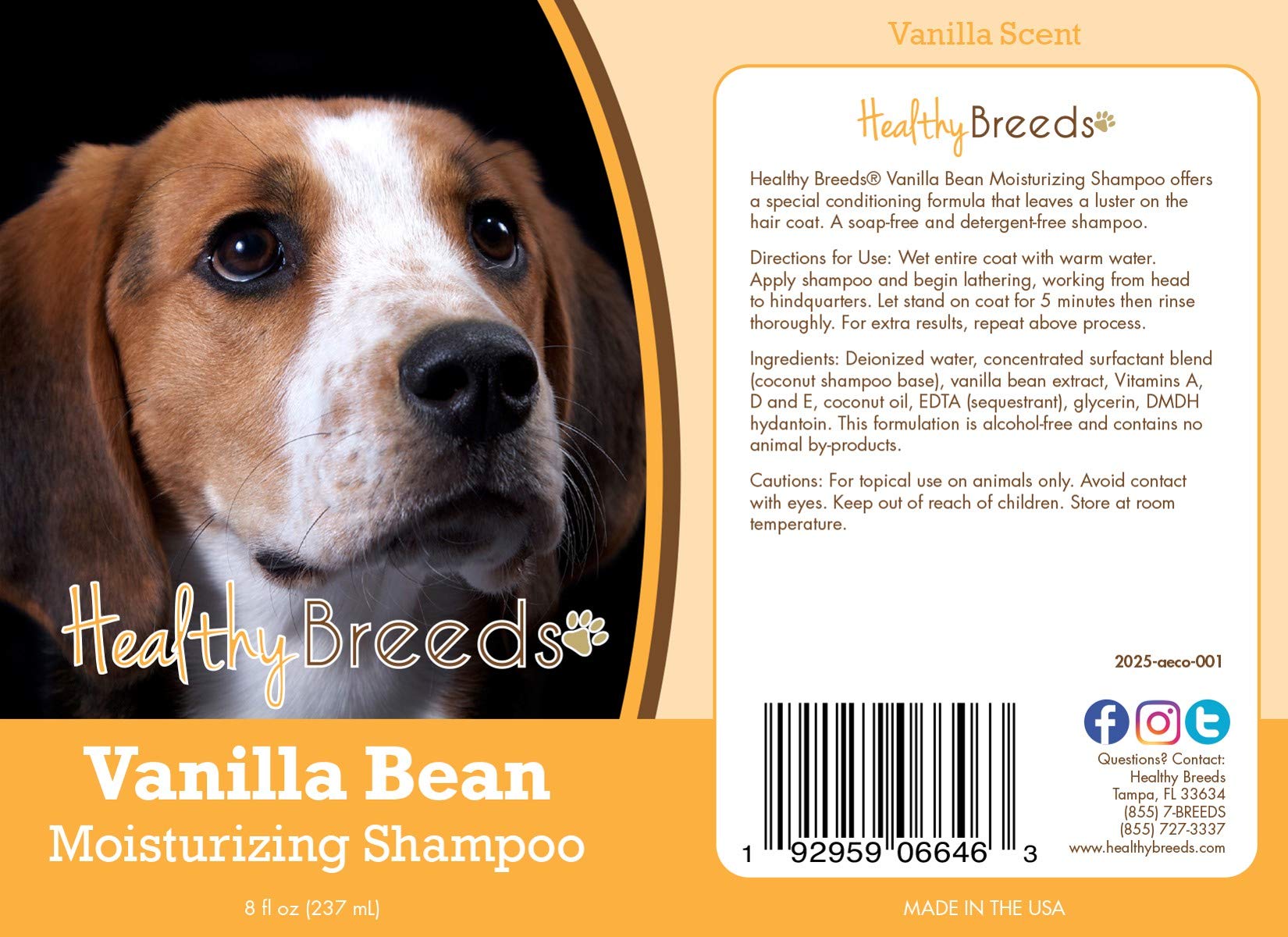 Healthy Breeds American English Coonhound Vanilla Bean Moisturizing Shampoo 8 Oz
