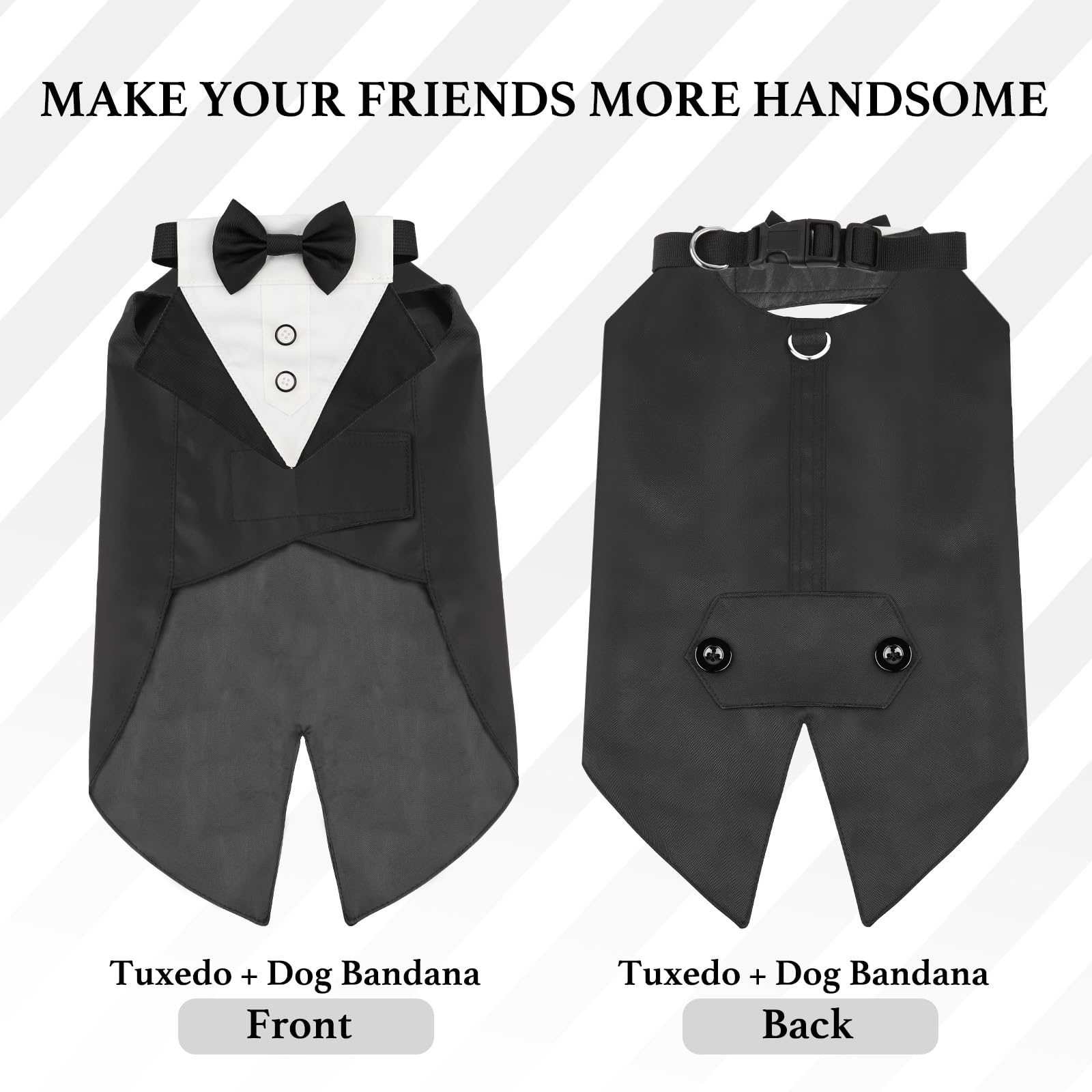 Ezierfy Dog Tuxedo, Formal Dog Wedding Attire Pet Costume Pet Suit And Bandana Set, Waterproof Bow Tie Collar Outfit For Bithday