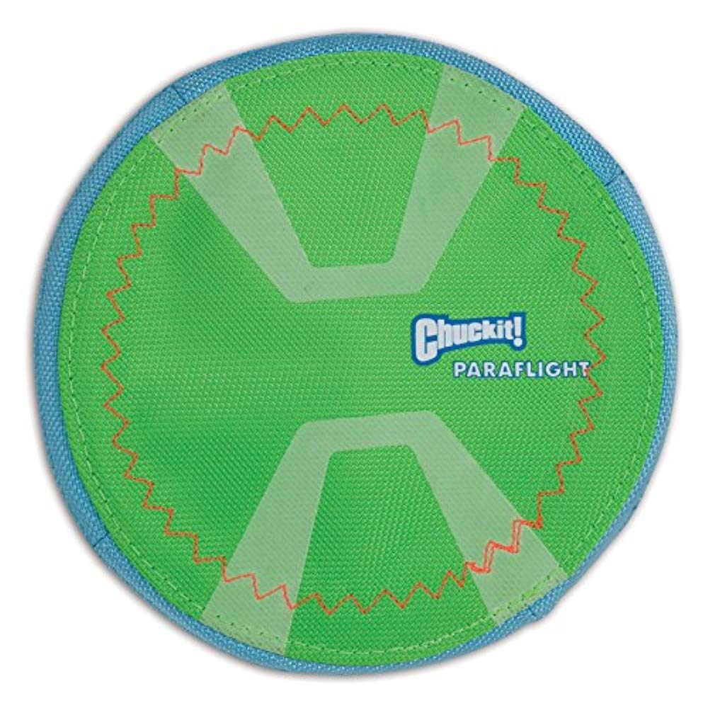 Chuckit! Max Glow Paraflight Flying Disc Dog Toy, Small (6.75''), Green And White