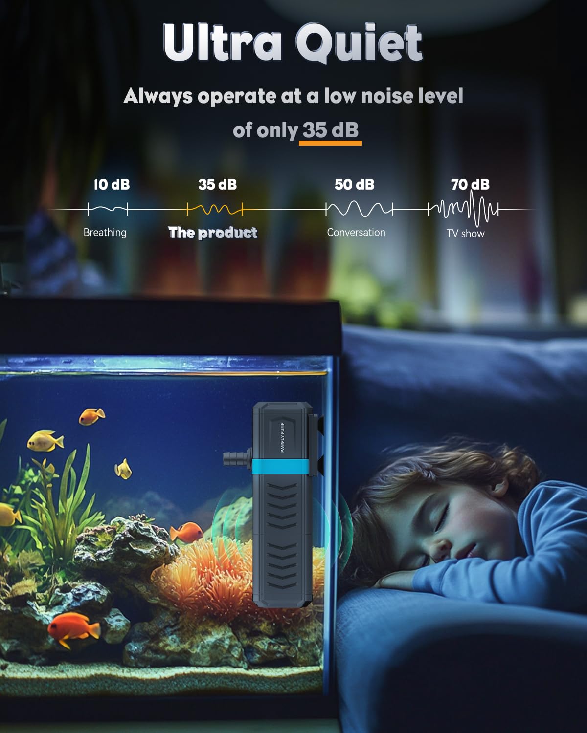 Pawfly Internal Aquarium Filter for 120-200 Gallon Fish Tanks Adjustable Fish Tank Filter with 550 GPH Powerful Water Pump Ultra