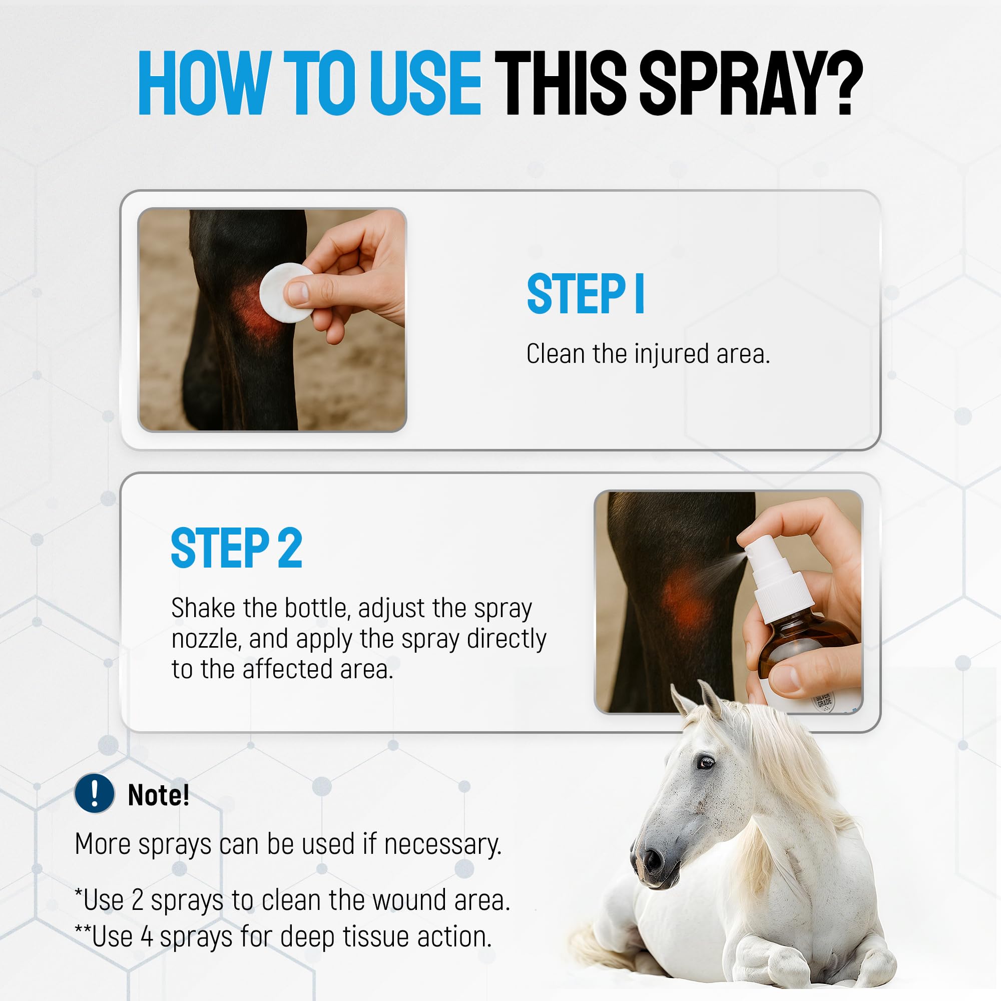 Horse Wound Care Spray with Silver - Wounds, Scratches, Cuts, Abrasions, Itching, Hot Spots, Skin Irritation - First Aid Solutio