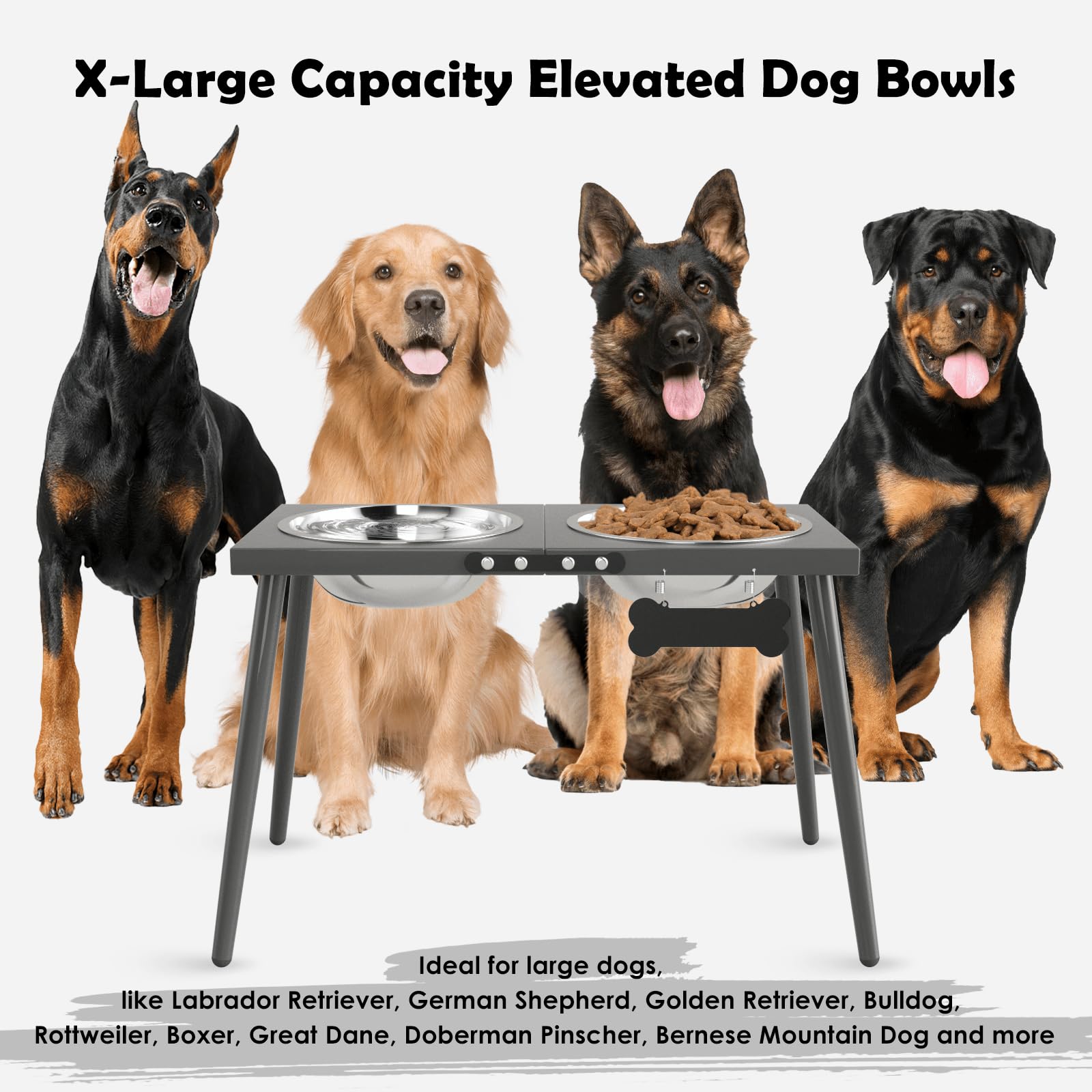 Adengl Elevated Dog Bowls For Large Extra Large Dogs, Raised Dog Bowl Stand With Sprill Proof Mat And Dog Bowls (2000Ml/70Oz), D