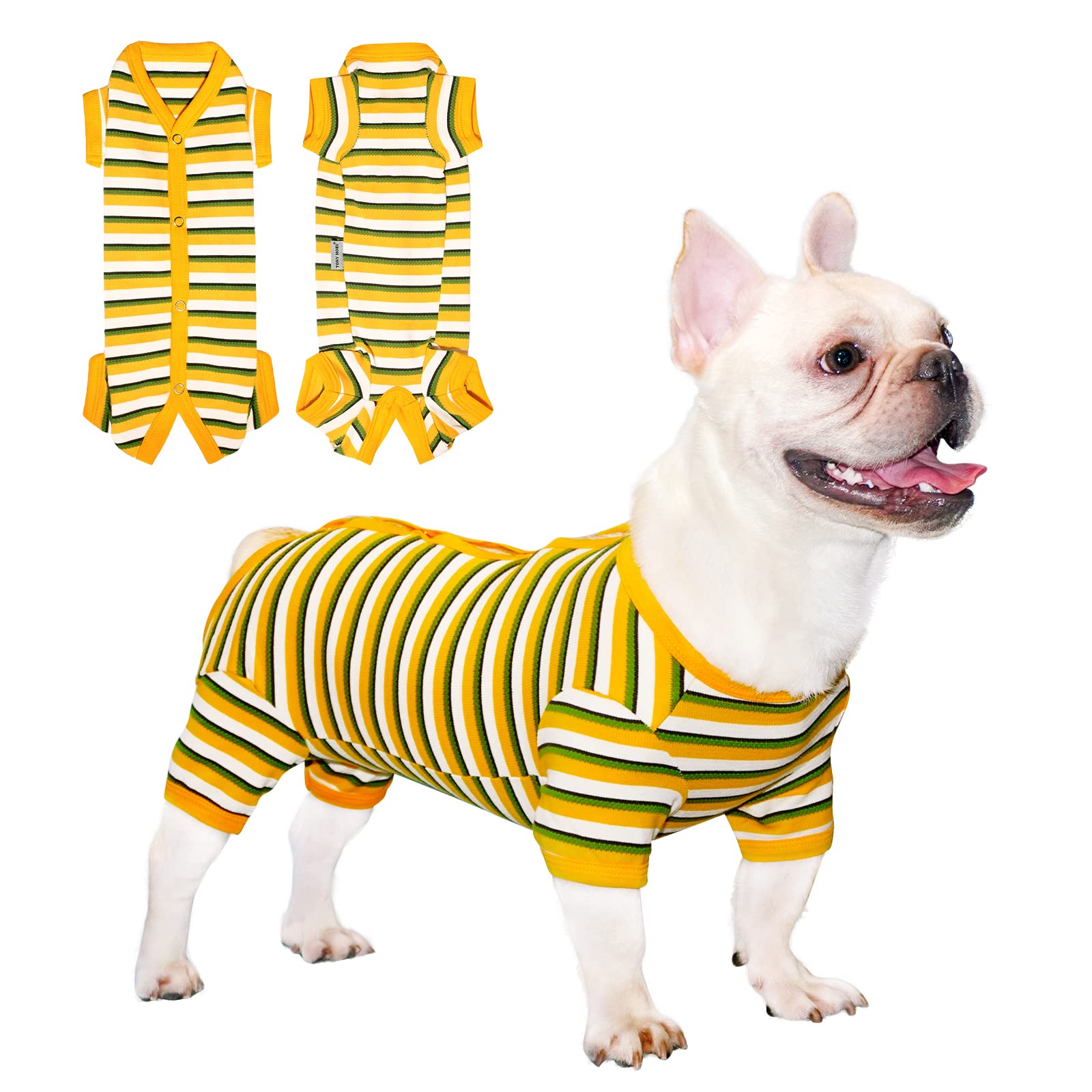 Tony Hoby Dog Pajamas, Dog Surgical Recovery Suit, Knitted Dog Shirt For Small Medium Dog (Yellow&Green, Girl, Xl)