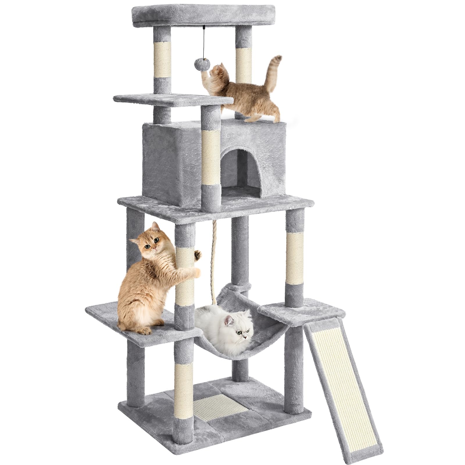 Abcpet Cat Tree Tower 63In Multi-Level Cat Tower For Indoor Cats With Sisal Scratching Posts, Condo, Hammock, Dangling Ball And 