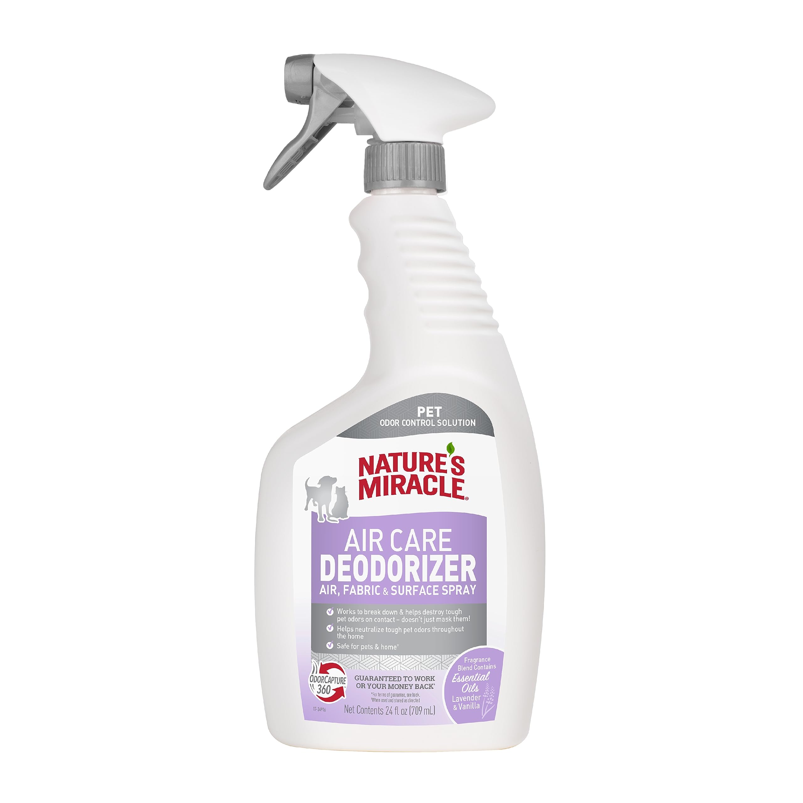 Natures Miracle Air Care Deodorizer Air, Fabric And Surface Spray Lavender & Vanilla Scent, 24 Ounces, Pet Odor Eliminator