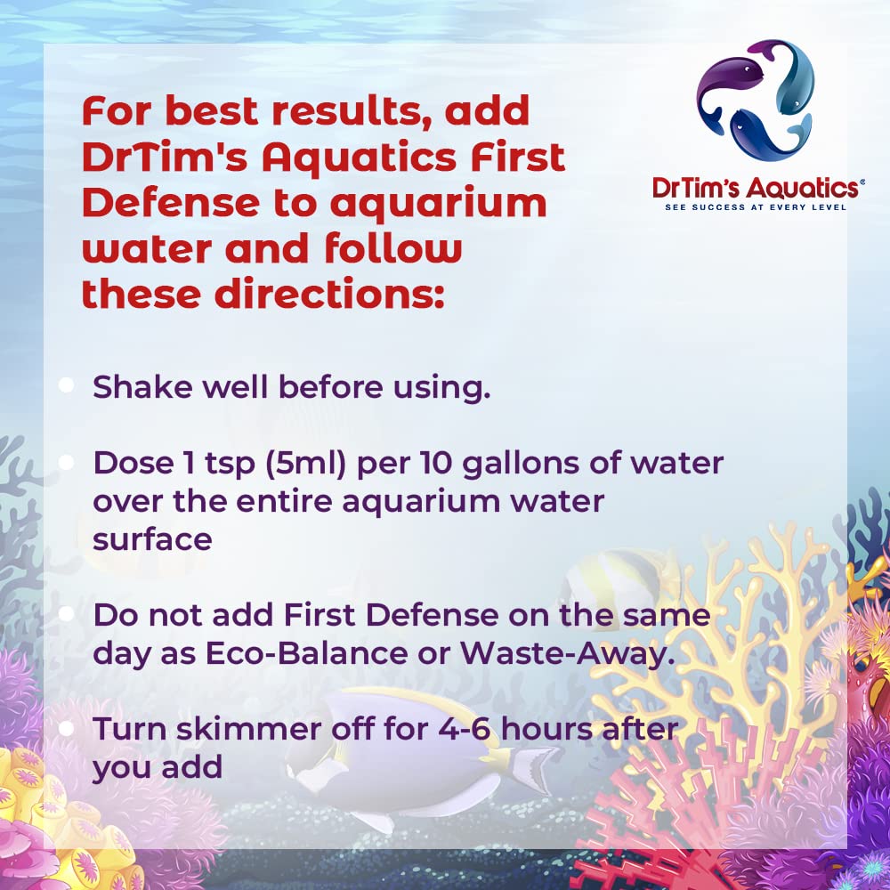 DrTims Aquatics First Defense for Reef Aquariums - Stress Relief & Immune System Support with Vitamins Immunostimulants Fish Ta