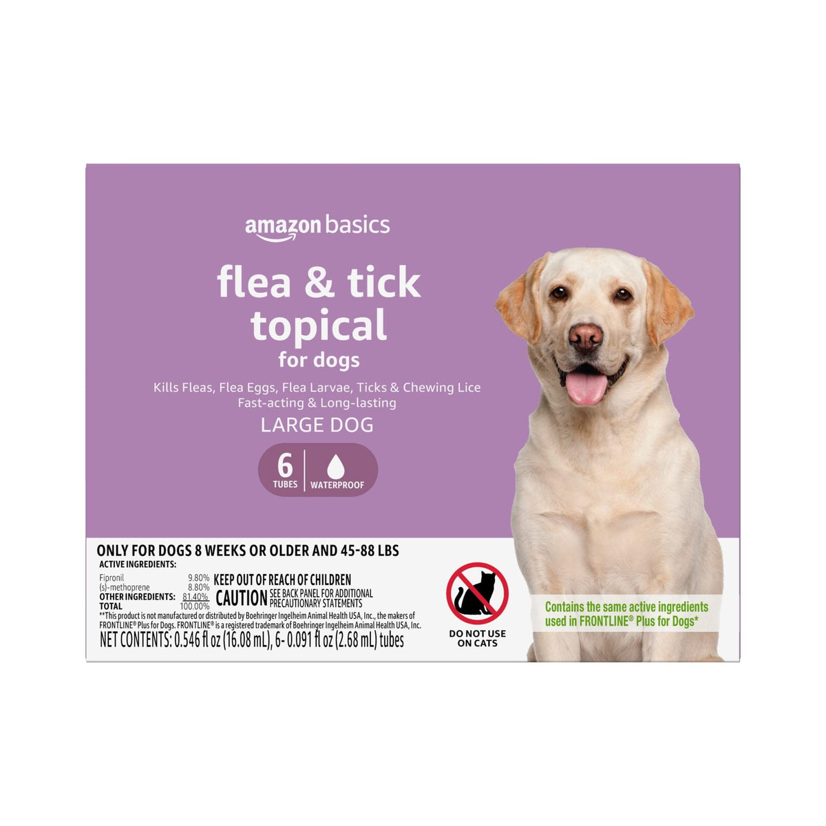 Amazon Brand - Solimo For Dogs Large Dog (45-88 Pounds) Flea And Tick Treatment, 6 Doses