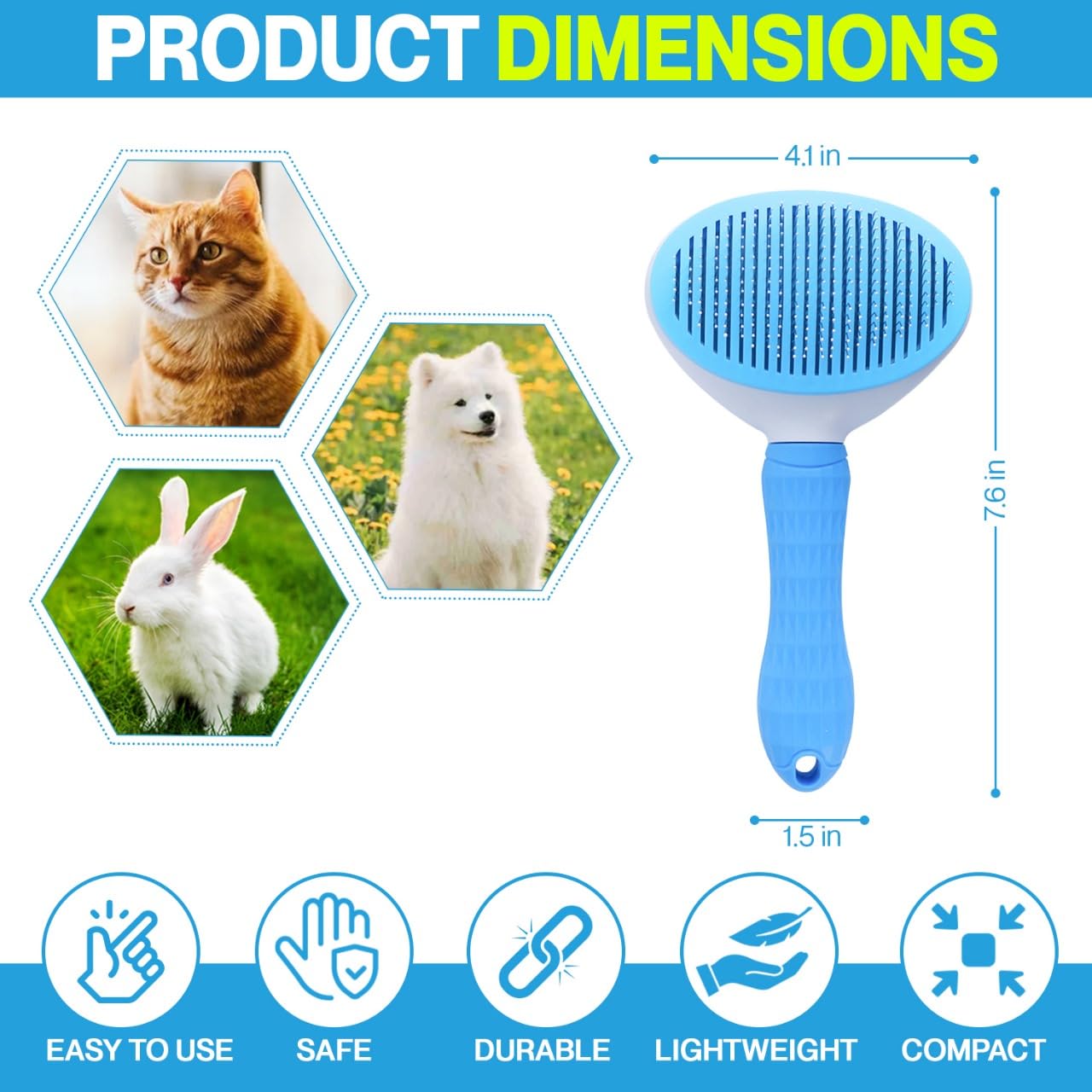 Cat Brush For Shedding And Grooming - Self Cleaning Slicker Brush For Cats, Rabbits & Small Dogs - Cat Brush For Long Haired Cat