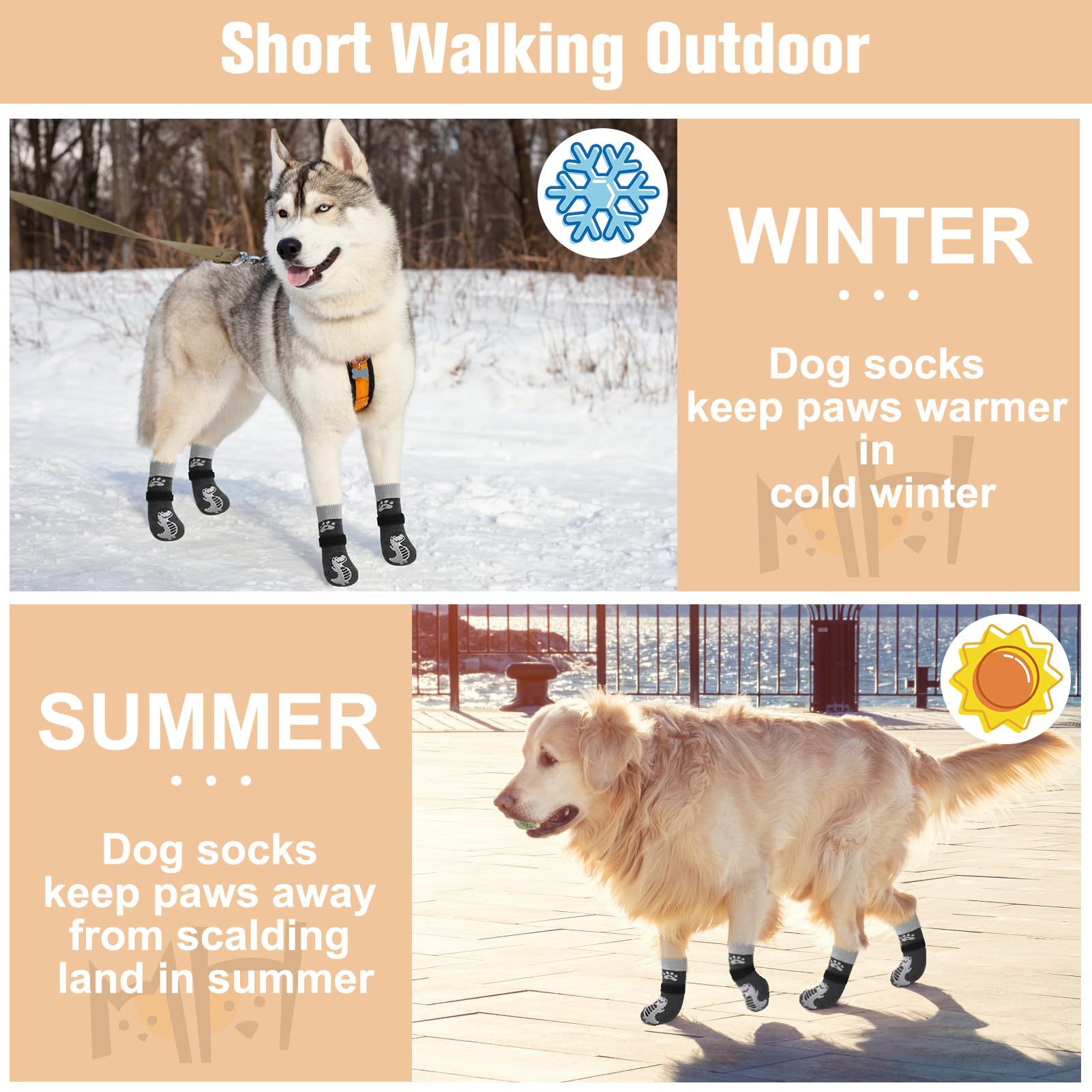 Beautyzoo Anti-Slip Dog Socks,Dog Shoes For Hot/Cold Pavement,Paw Protectors With Grips 3 Pairs For Puppy Small Medium Large Sen