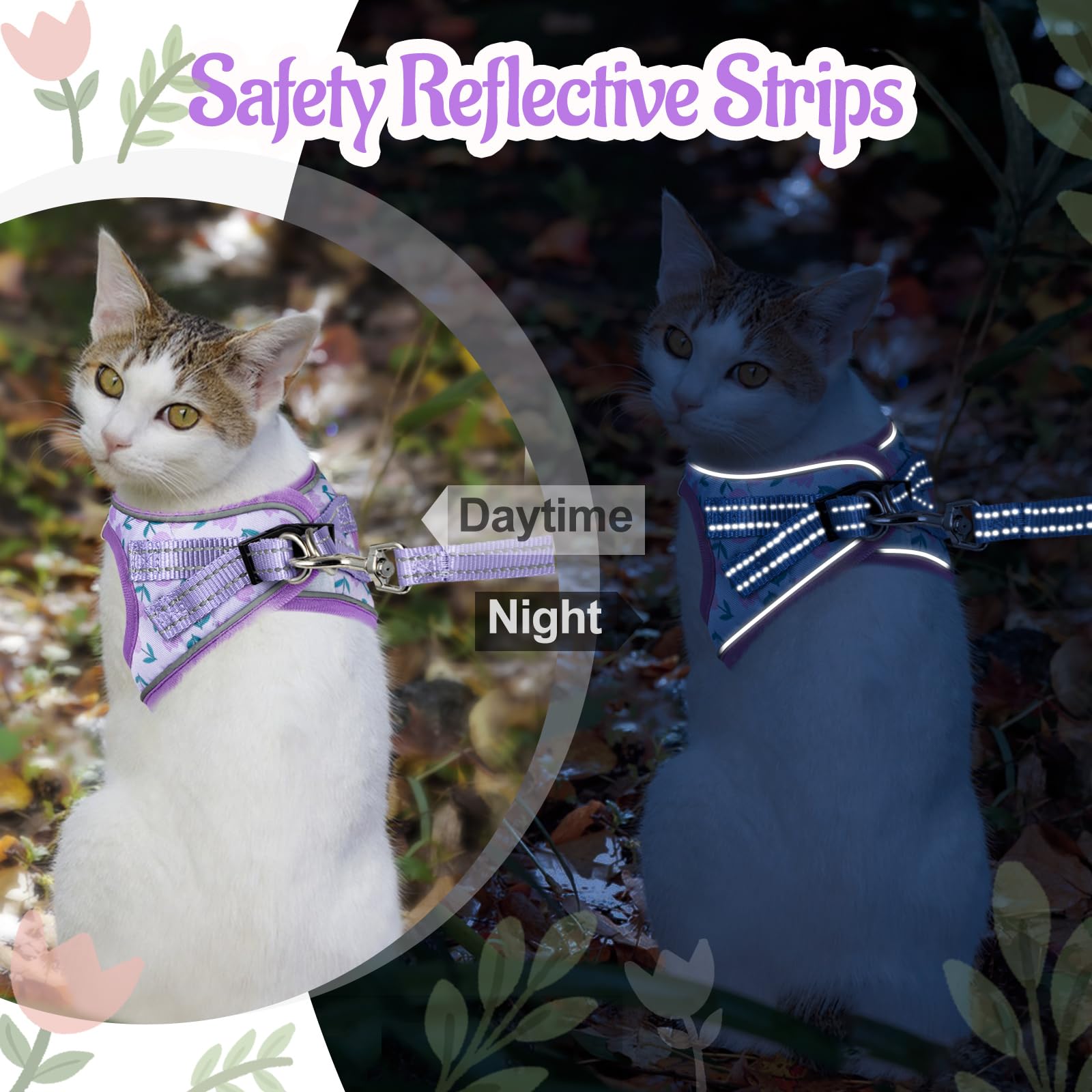 SALFSE Cat Harness and Leash Escape Proof for Walking, Adjustable Soft Kitten Harness with Reflective Straps Step in Cat Vest Ha