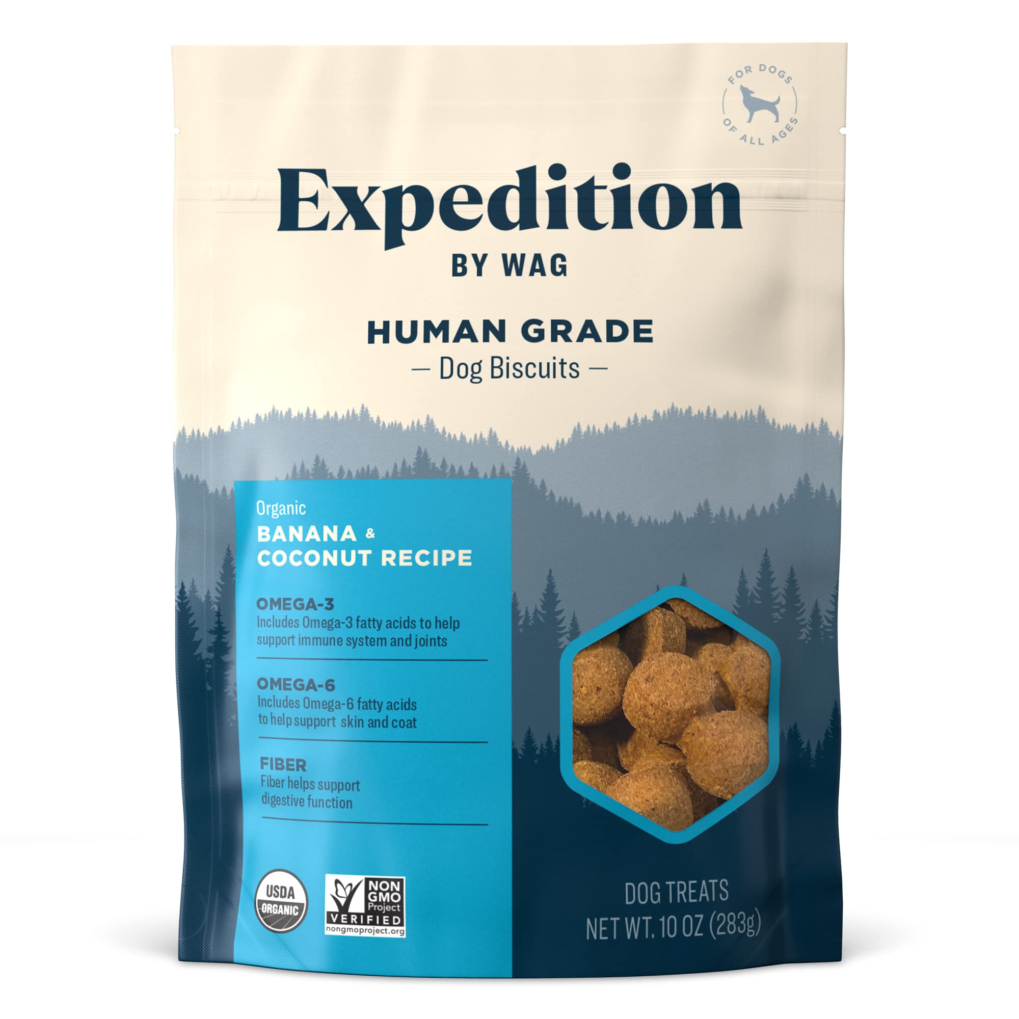 WAG Dog Treats - Organic Banana & Coconut Biscuits, Non-GMO, Gluten Free, 10oz