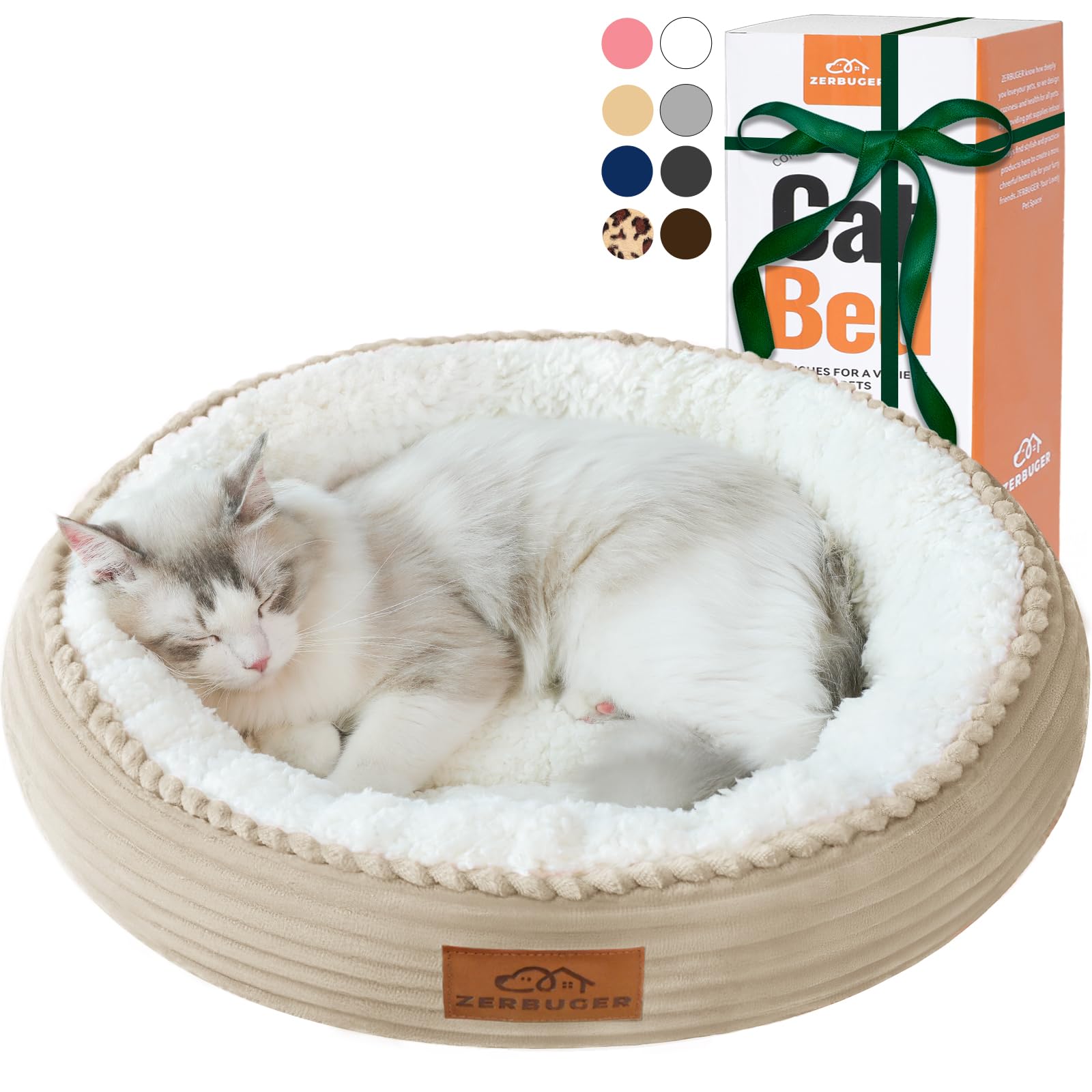 Zerbuger 20In Camel Round Cat Dog Bed Gift For Large Medium Small Dogs Cats, Machine Washable Sleeping Sofa, Non-Slip Bottom Bre