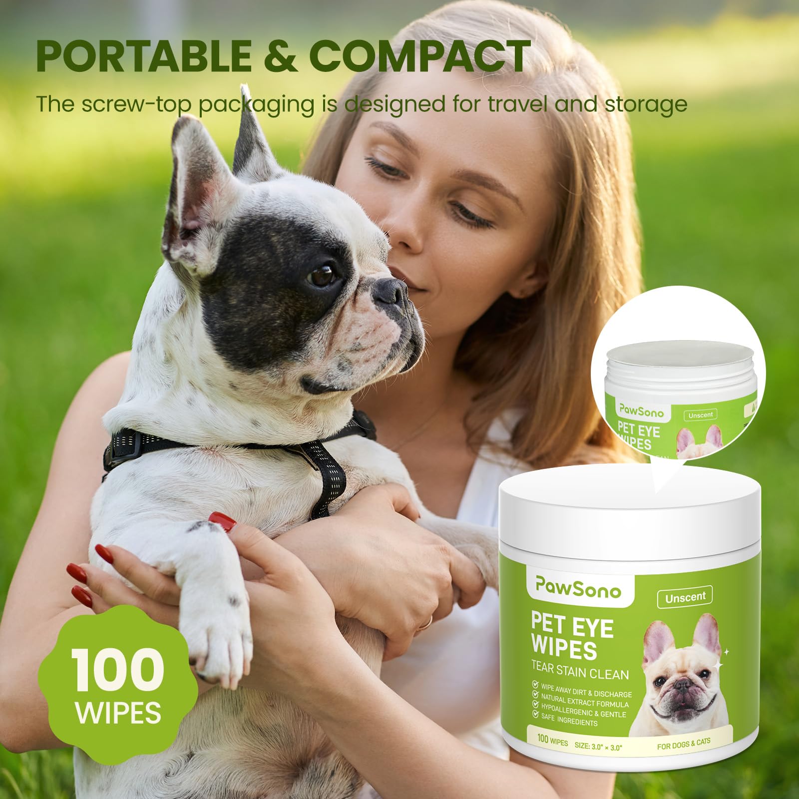 PawSono Eye Wipes for Dogs & Cats, Hypoallergenic Dog Eye Wipes Cleaner, Soothing Cleaning Grooming Pet Wipes Gently Remove Tear