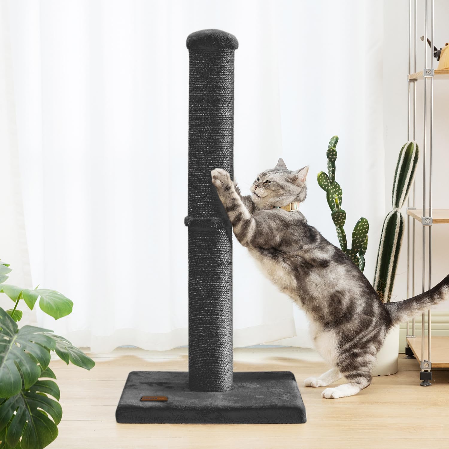 Karolpar 34Inch Cat Scratching Post With Natural Sisal Rope 4.3Inch Large Diameter Scratcher Post Tree For Indoor Cats Black