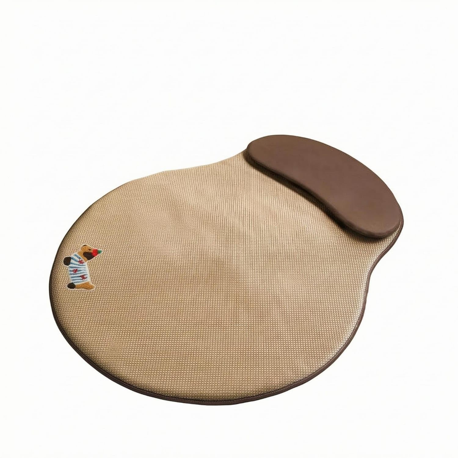 Summer Pet Cooling Mat Headrest Cooling Bed Mat Woven Texture Piped Border for Cats, Small Dogs, S, Brown Dog