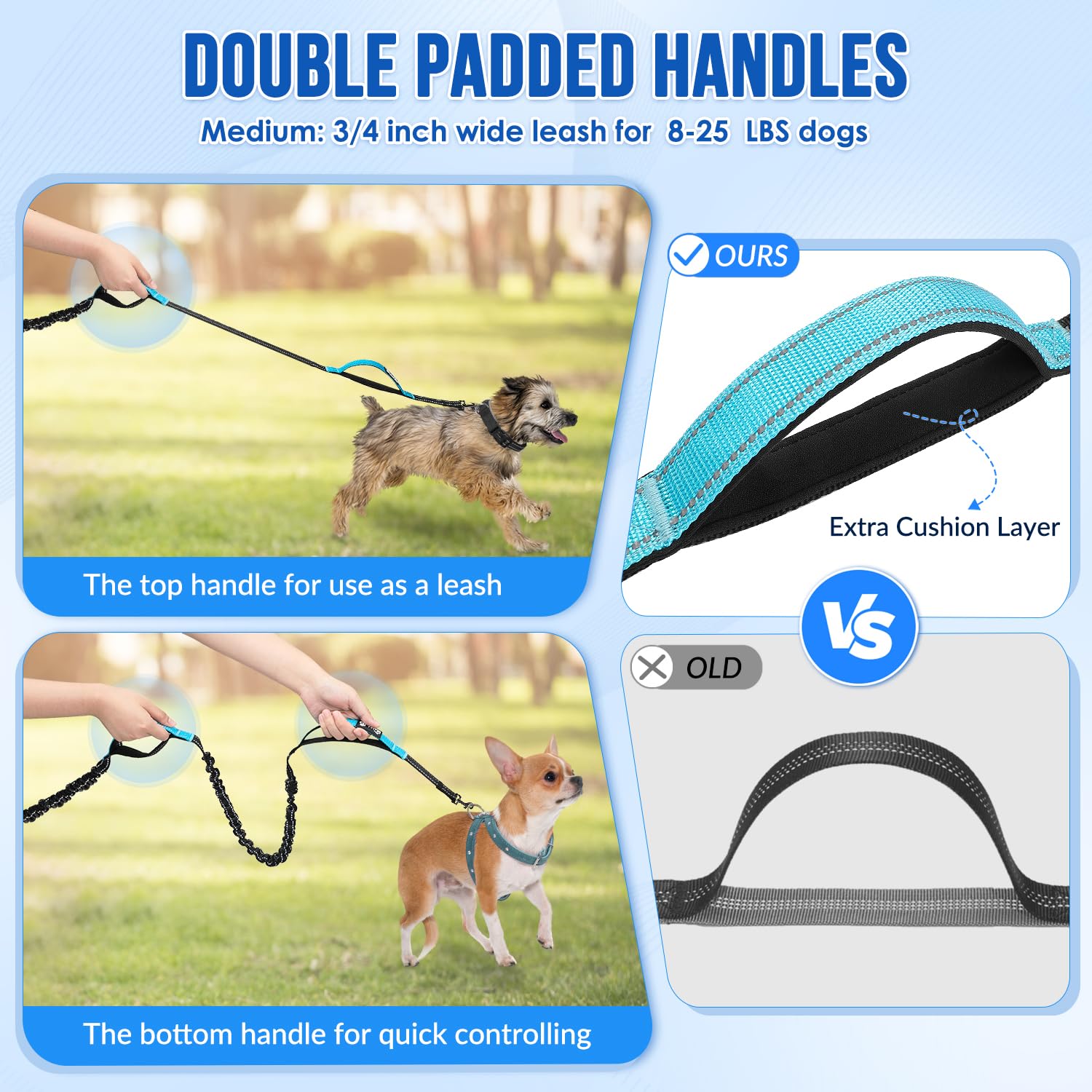 Slowton Hands Free Dog Leash 2 Dogs - With Removable Zipper Pouch, Shock Absorbing Bungee, Dual Handle & Reflective Stitches, Wi