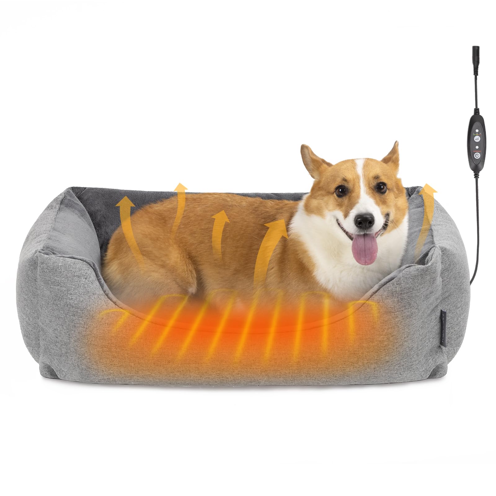 TENECUTE Heated Dog Bed with Auto Sensing Heated pad, 3-Temperature Settings & Chew-Resistant Cord - 33x25 Inch Luxury Sofa-Styl