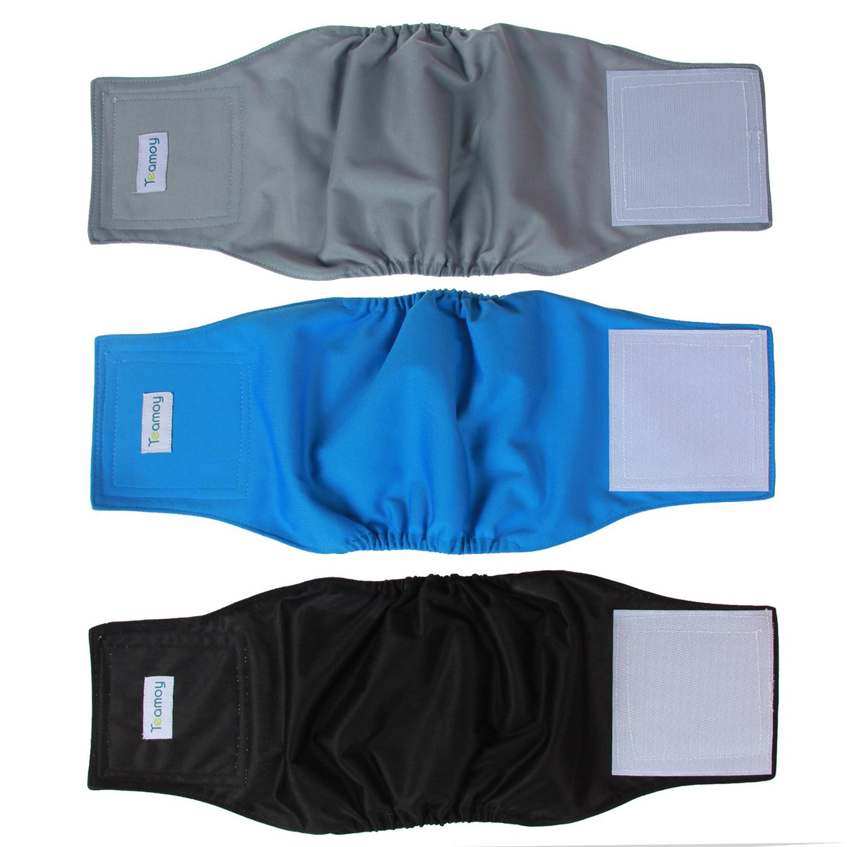 Teamoy Reusable Wrap Diapers For Male Dogs, Washable Puppy Belly Band Pack Of 3 (M, 13'-16' Waist, Black+ Gray+ Lake Blue)